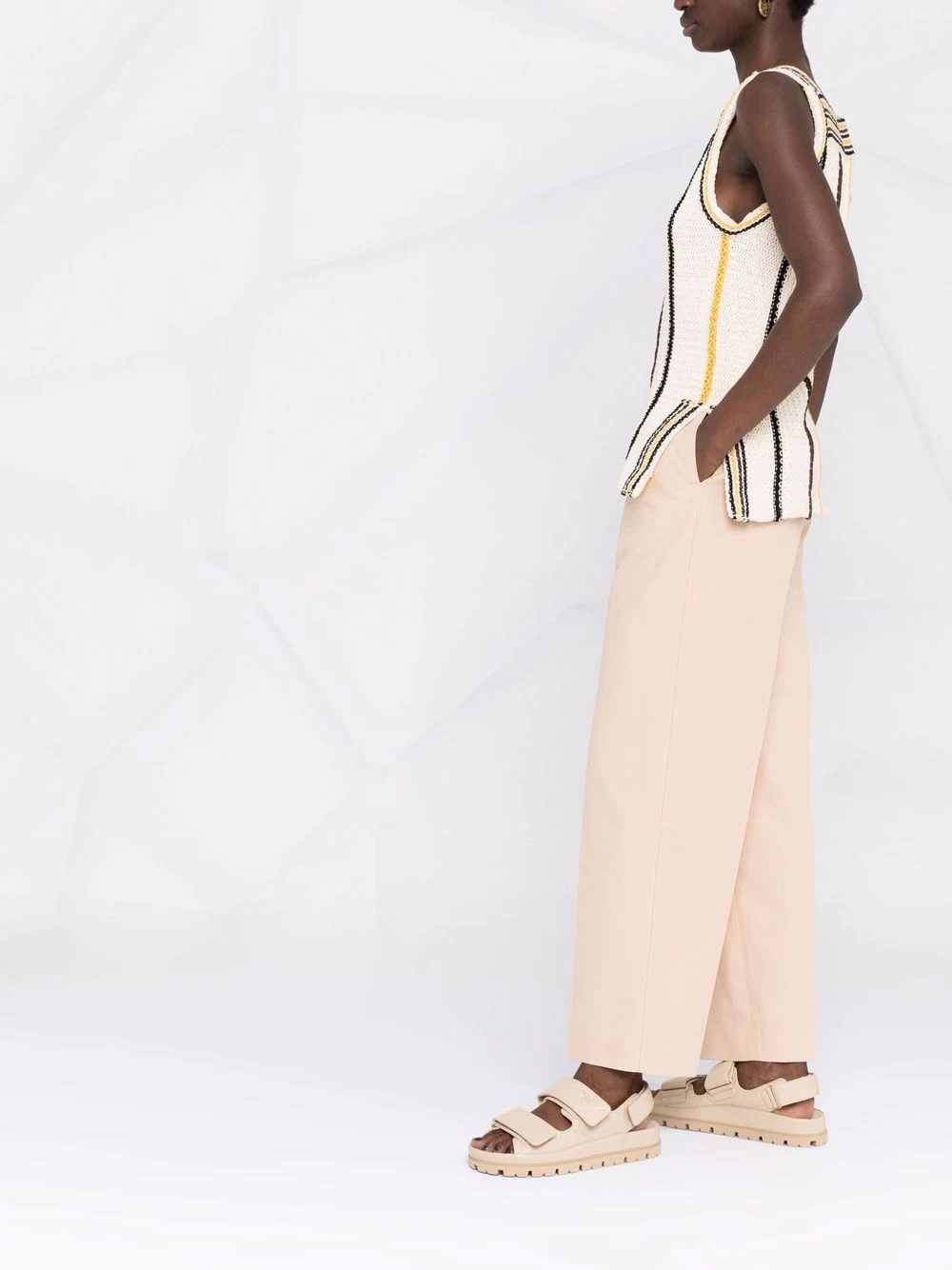 high-waisted cotton trousers - 4