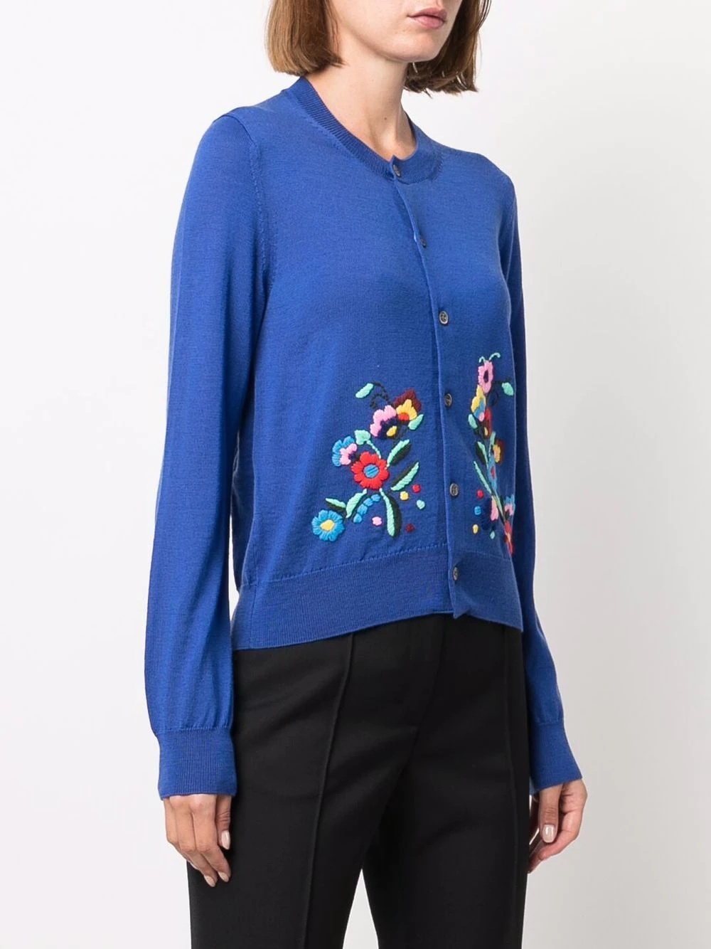 floral-embroidered button-up cardigan - 3