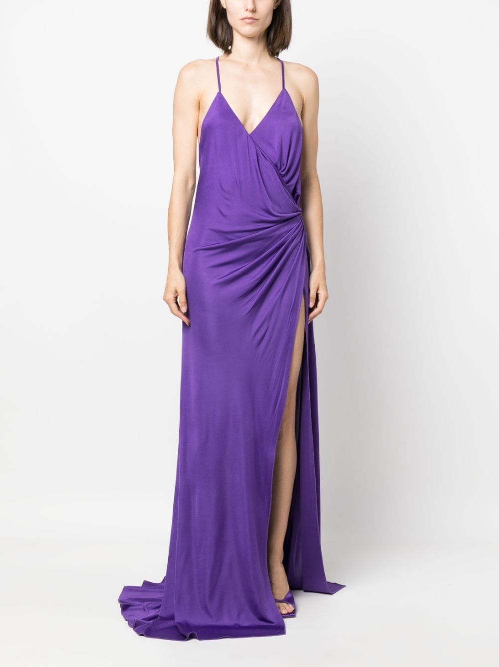 side-slit ruched sleeveless gown - 3