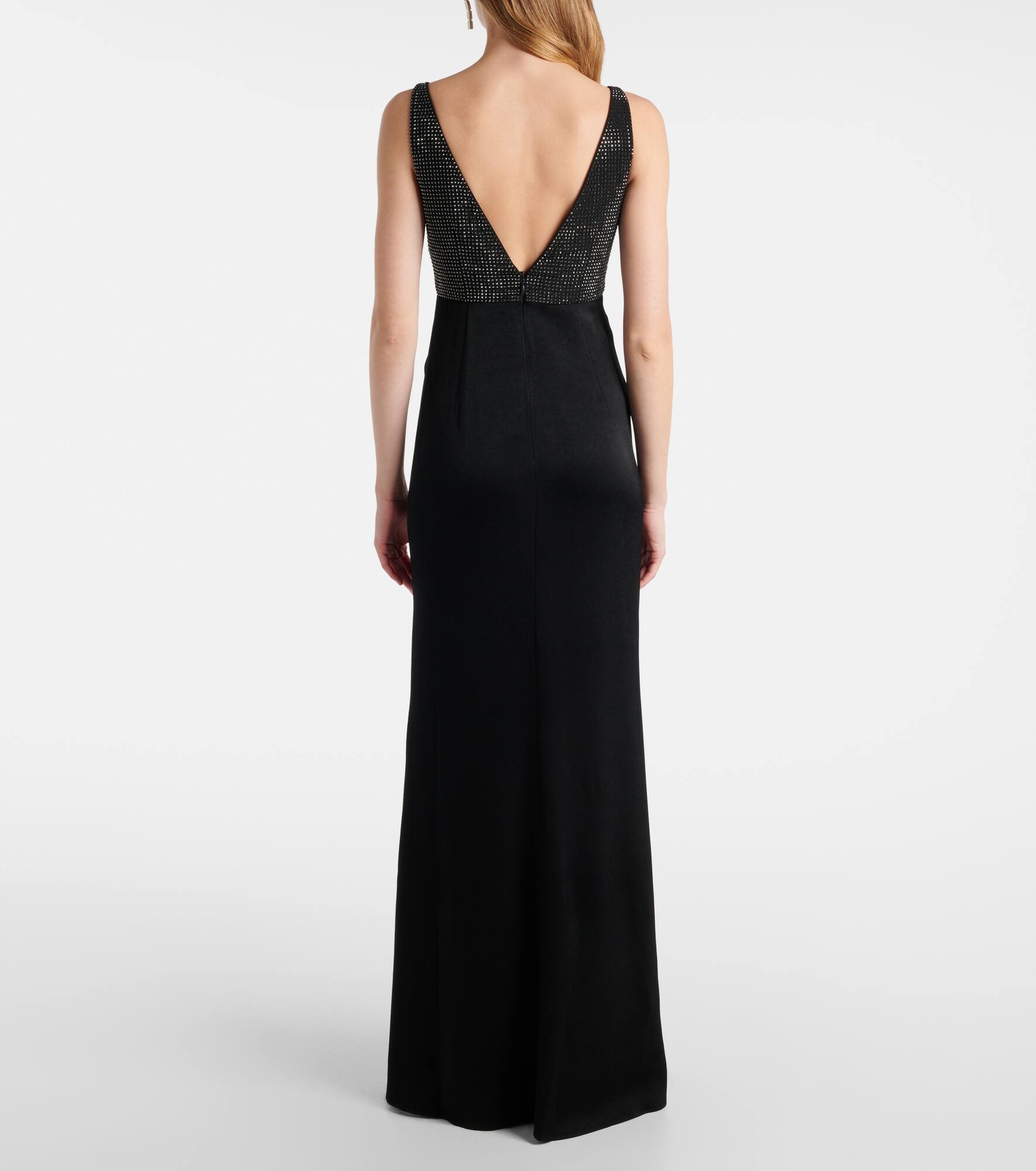 Floral-appliqué embellished satin crêpe gown - 3