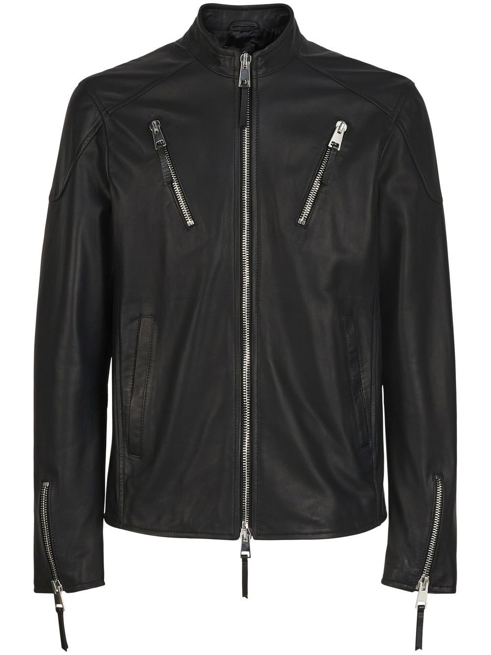 zipped leather jacket - 1
