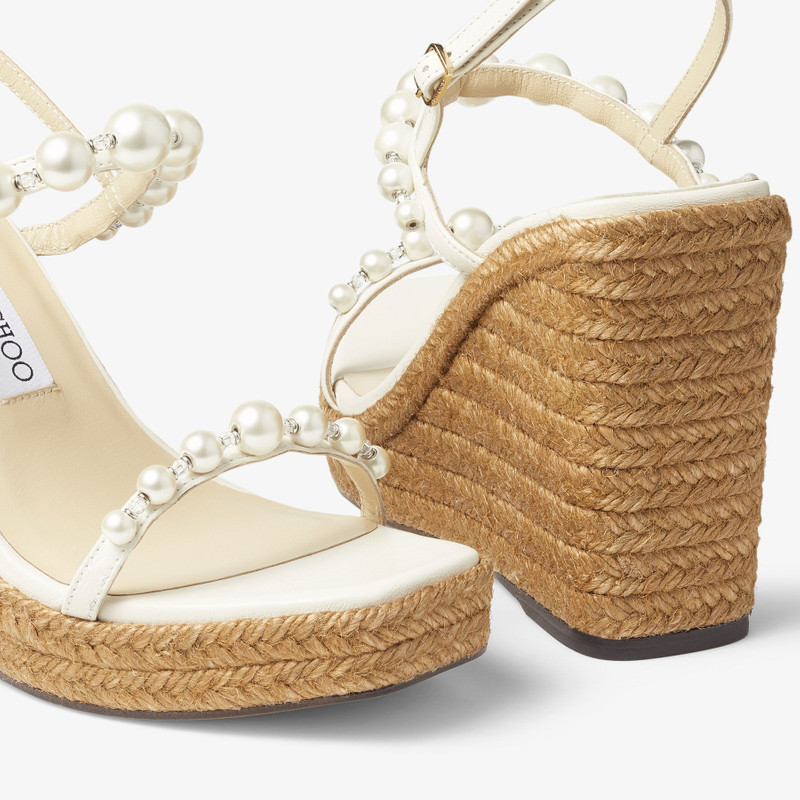 Amatuus 110 Latte Nappa Latte Wedge Sandals with Pearls 4