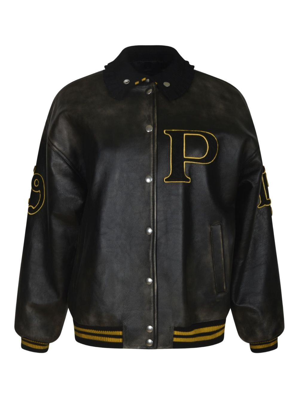 logo-appliqué leather bomber jacket - 1