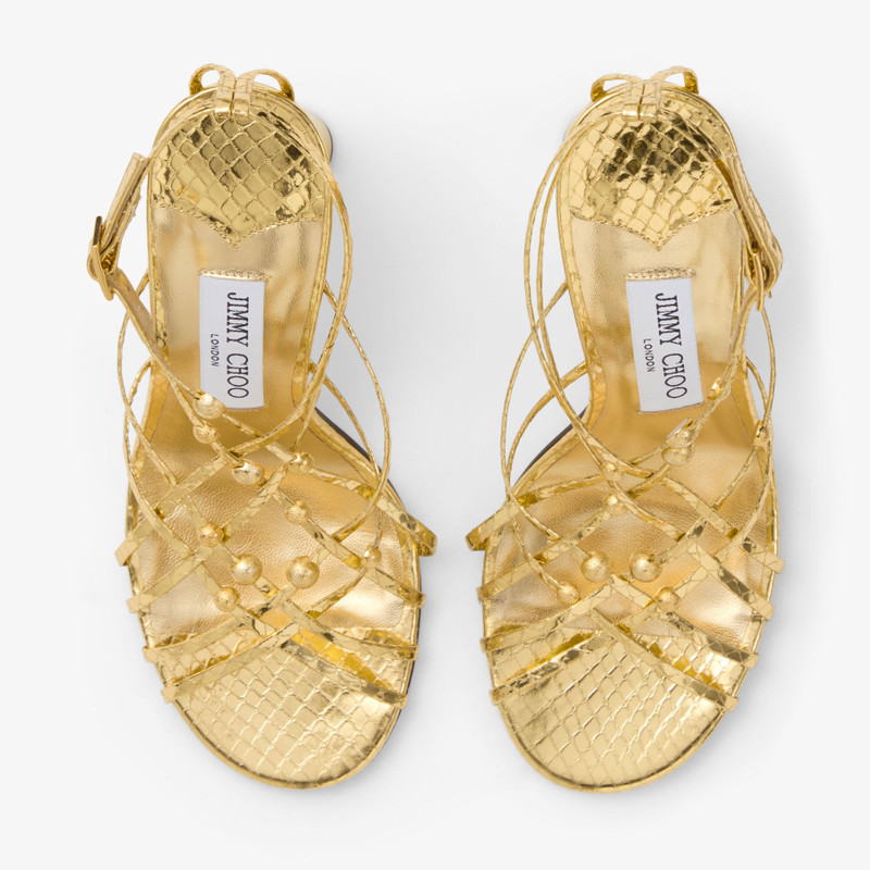 Felice 95 Light Gold Candy Wrap Leather Sandals with Domes 5