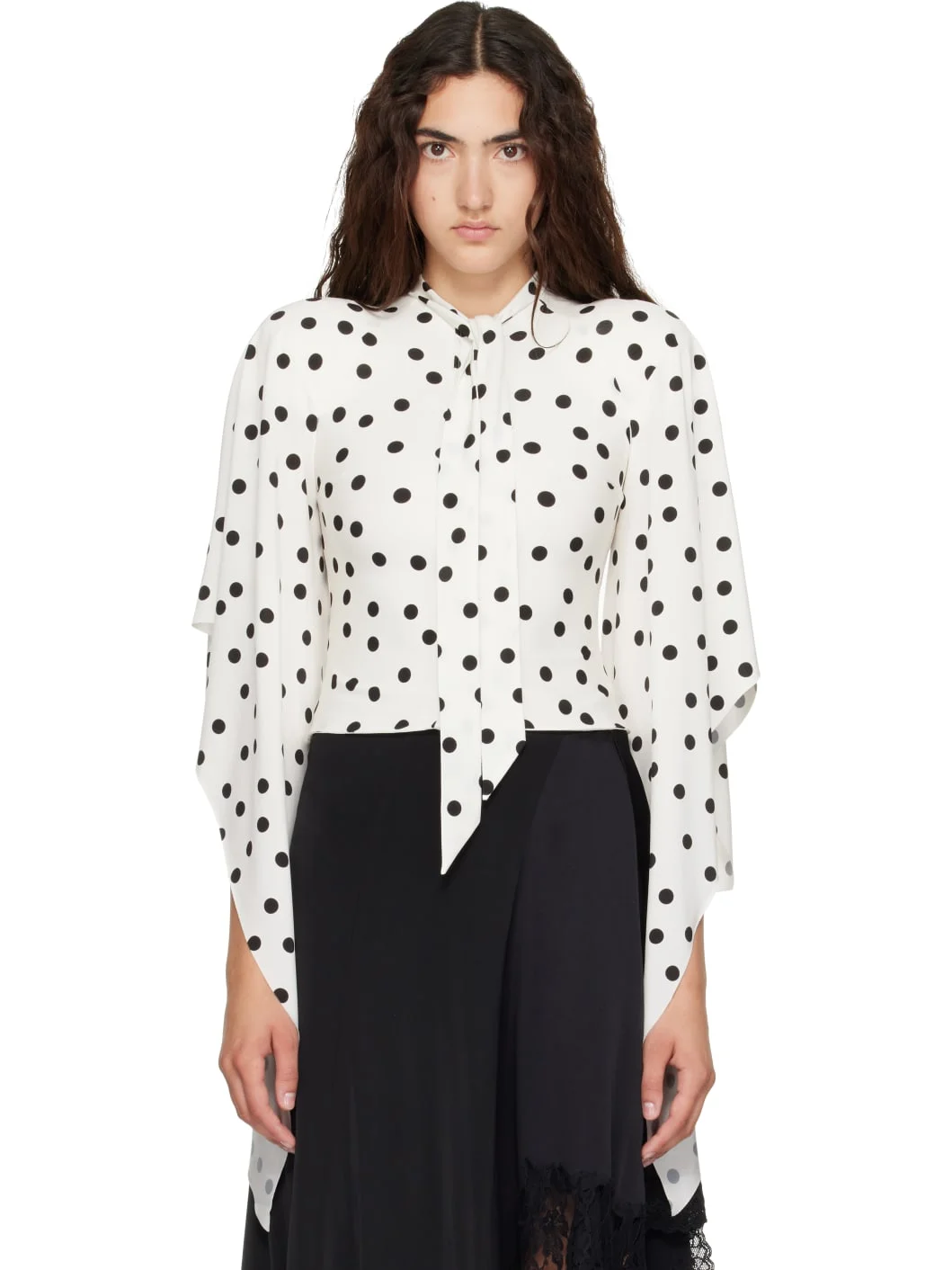 White Round Shoulder Blouse - 1
