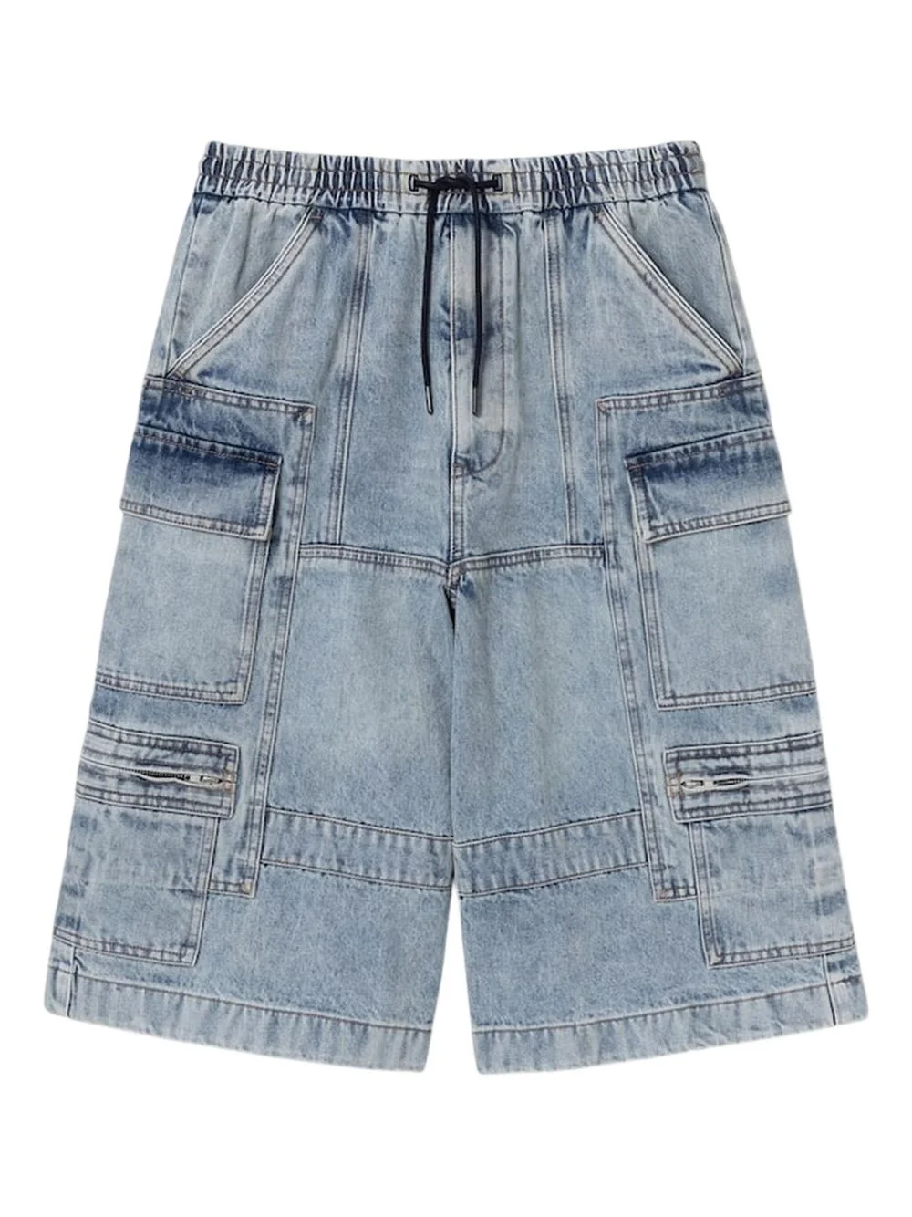 drawstring denim cargo shorts - 1