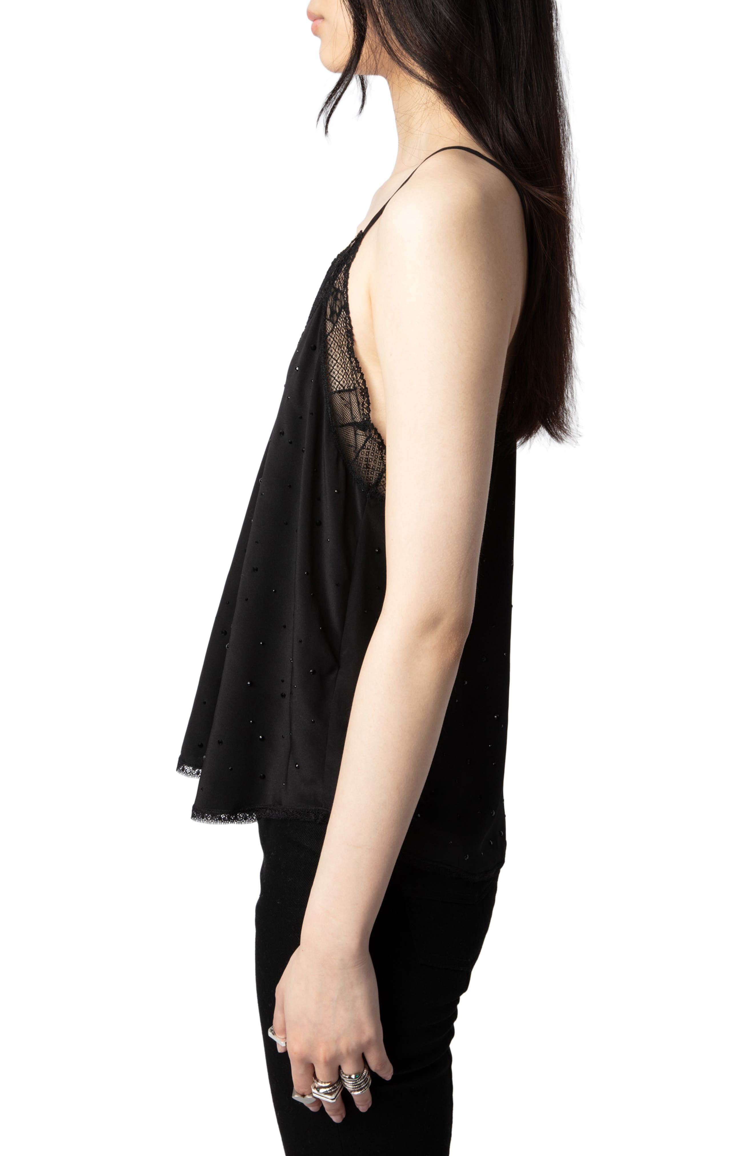 Zadig & Voltaire Christy Beaded Silk Camisole in Noir at Nordstrom - 3