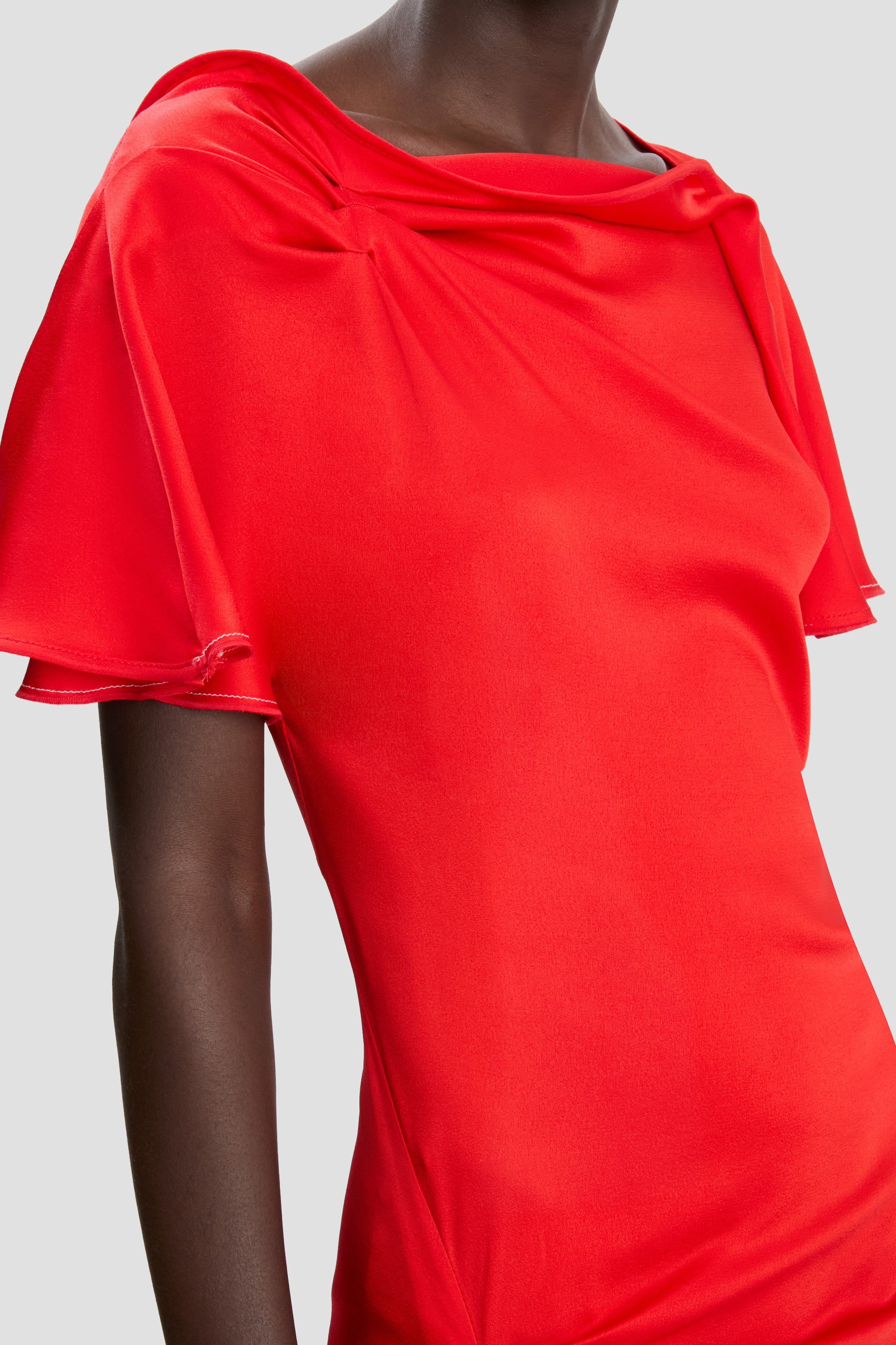 Draped Cap Sleeve Dress In Cayenne - 4