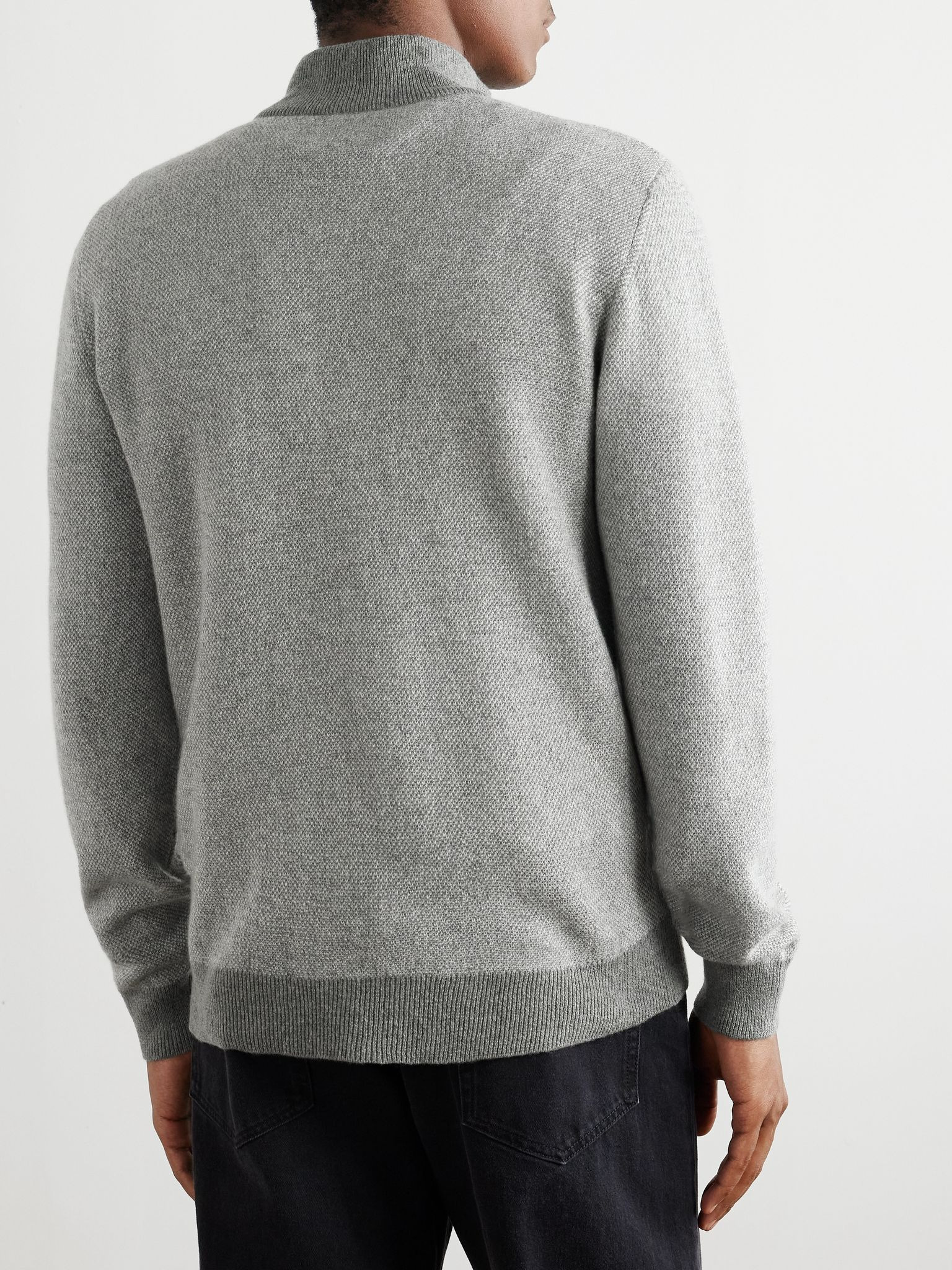 Slim-Fit Suede-Trimmed Cashmere Half-Zip Sweater Gray - 4