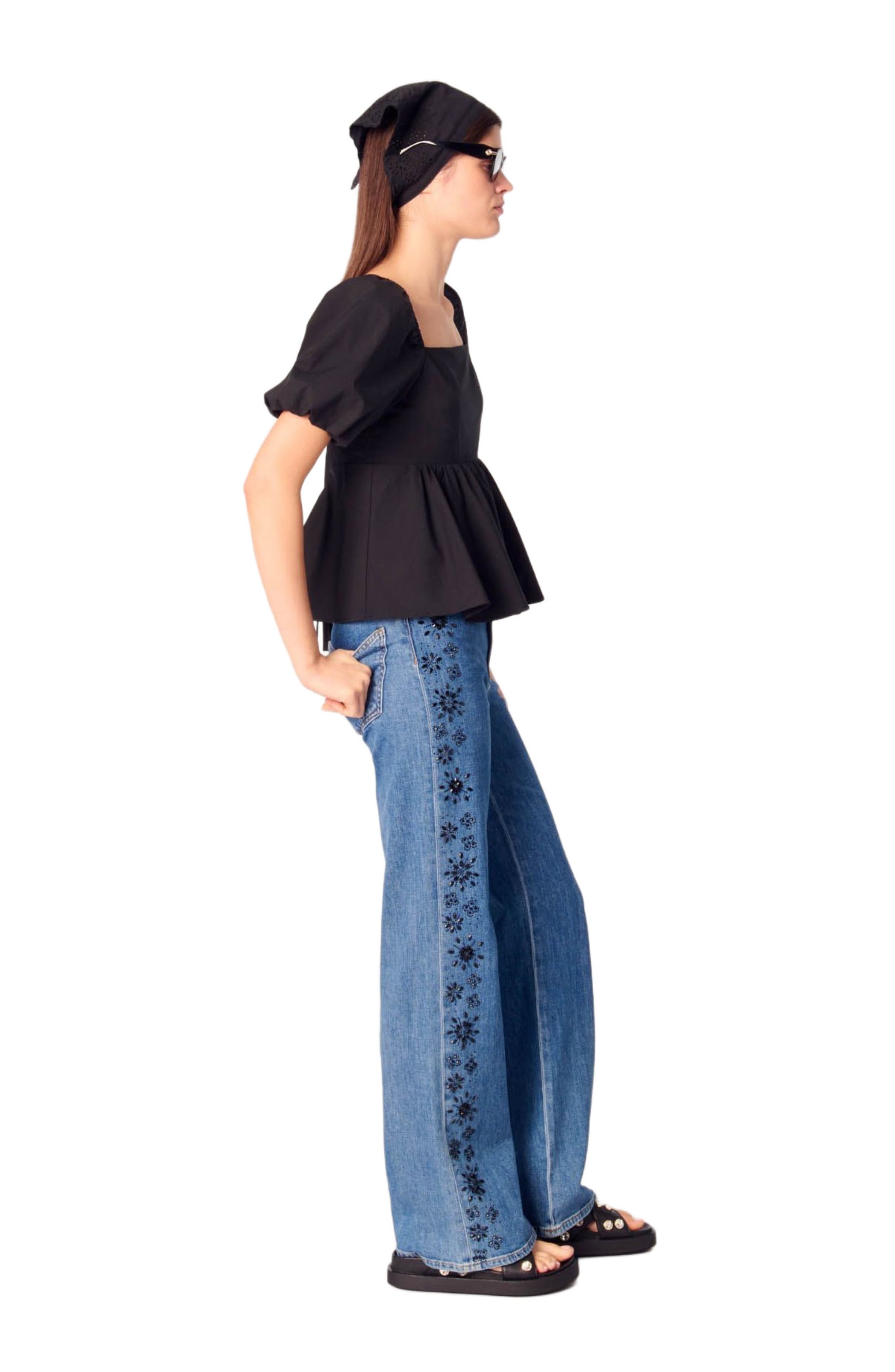 maje Embroidered jeans with rhinestones in Blue at Nordstrom - 2