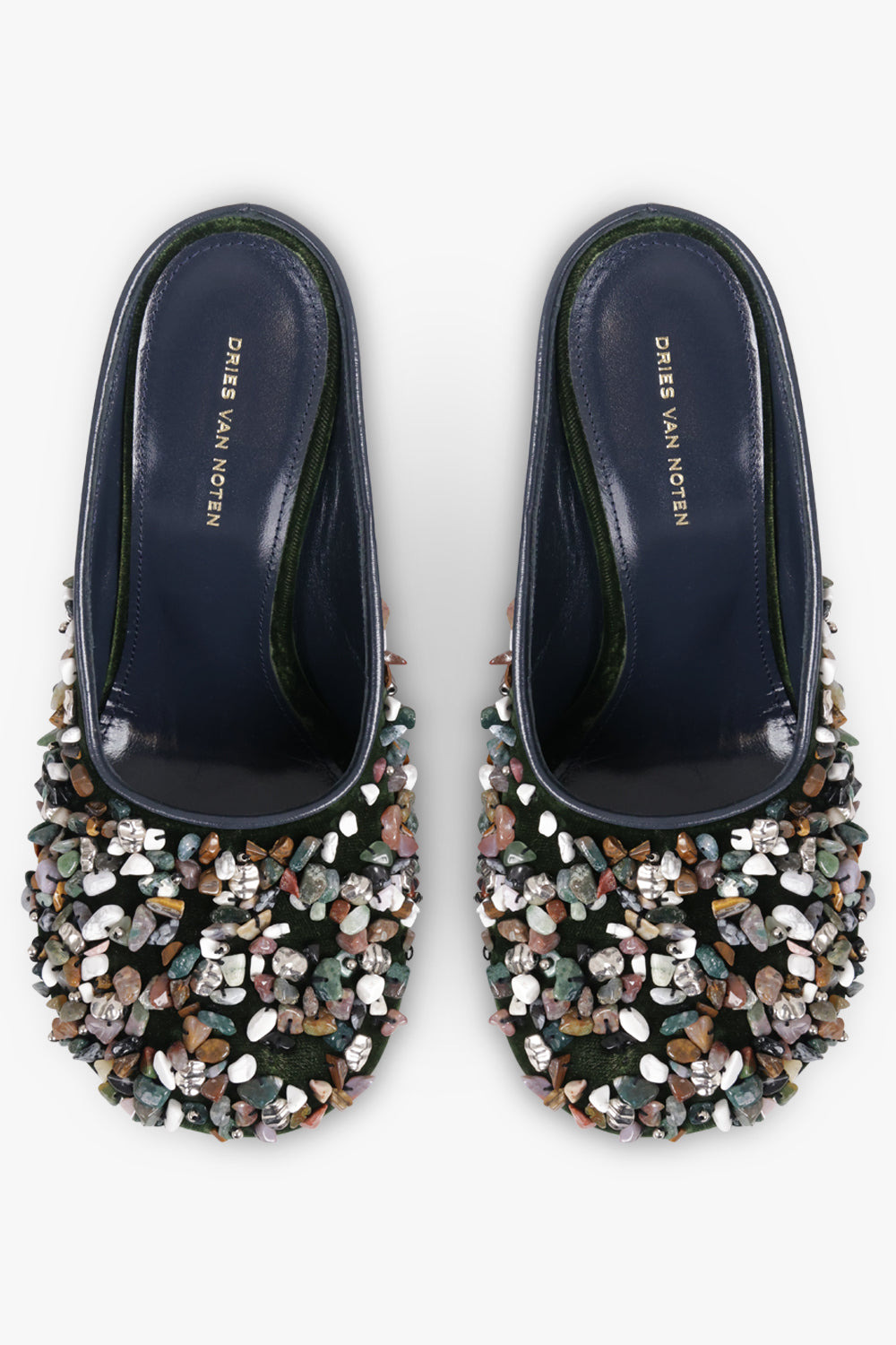 CLOSED TOE 90MM WEDGE MULE WITH EMBELLISHED STONE | OLIVE/MULTI - 4
