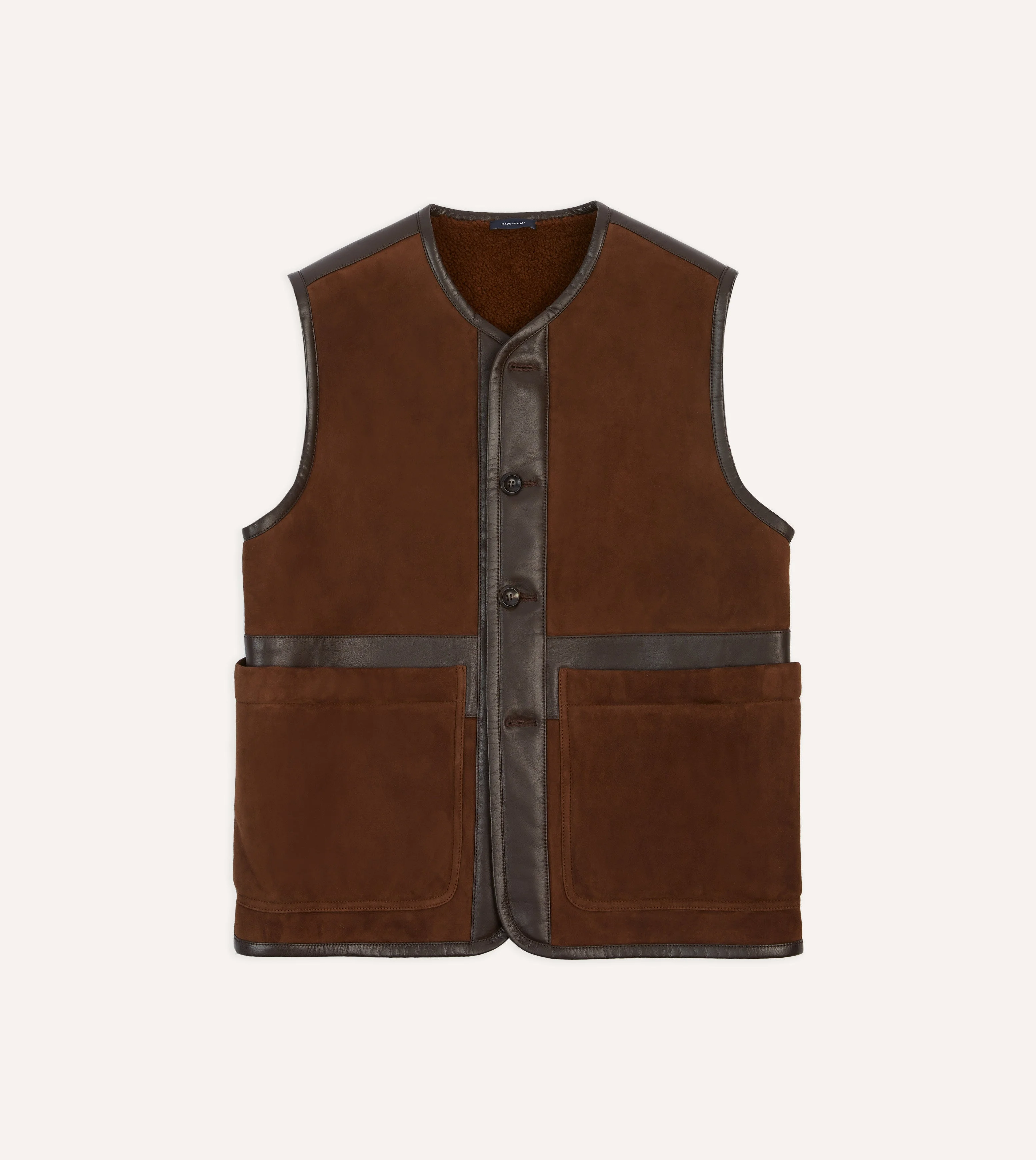 Dark Brown Suede Shearling Vest - 1