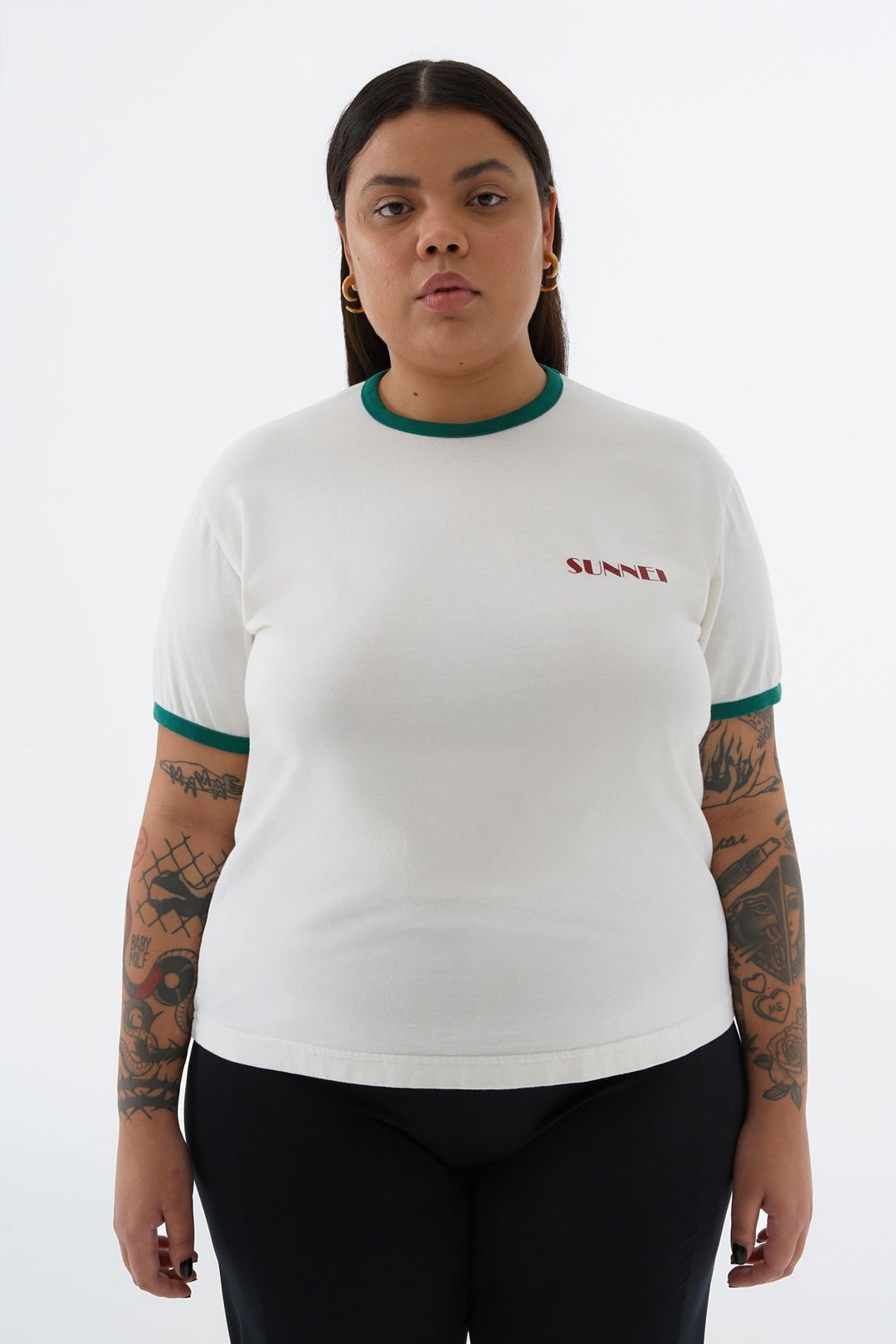 WHITE T-SHIRT WITH BORDEAUX MINI LOGO - 1