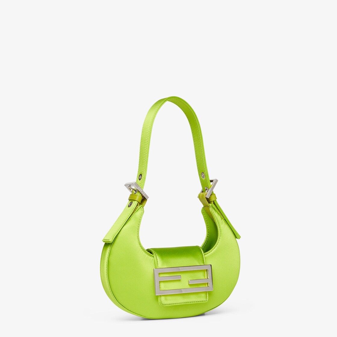Cookie mini hobo bag made of acid green silk satin, decorated with an FF clasp. Lined internal compa - 2