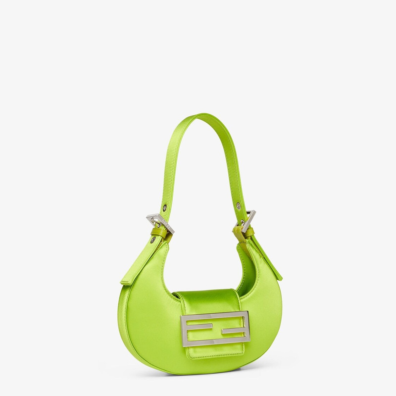 FENDI Cookie mini hobo bag made of acid green silk satin, decorated with an FF clasp. Lined internal compa outlook
