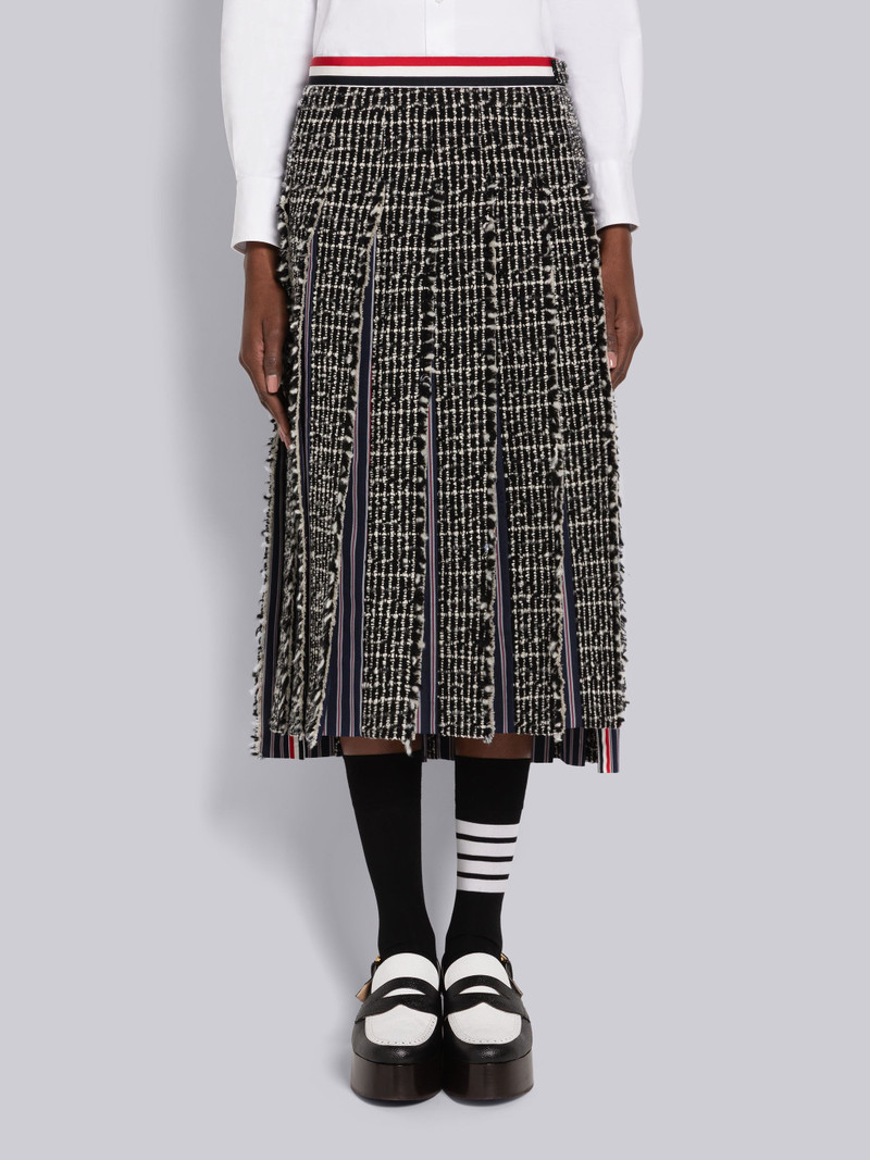 Check Cashmere Tweed Pleated Skirt With Inserts - 1
