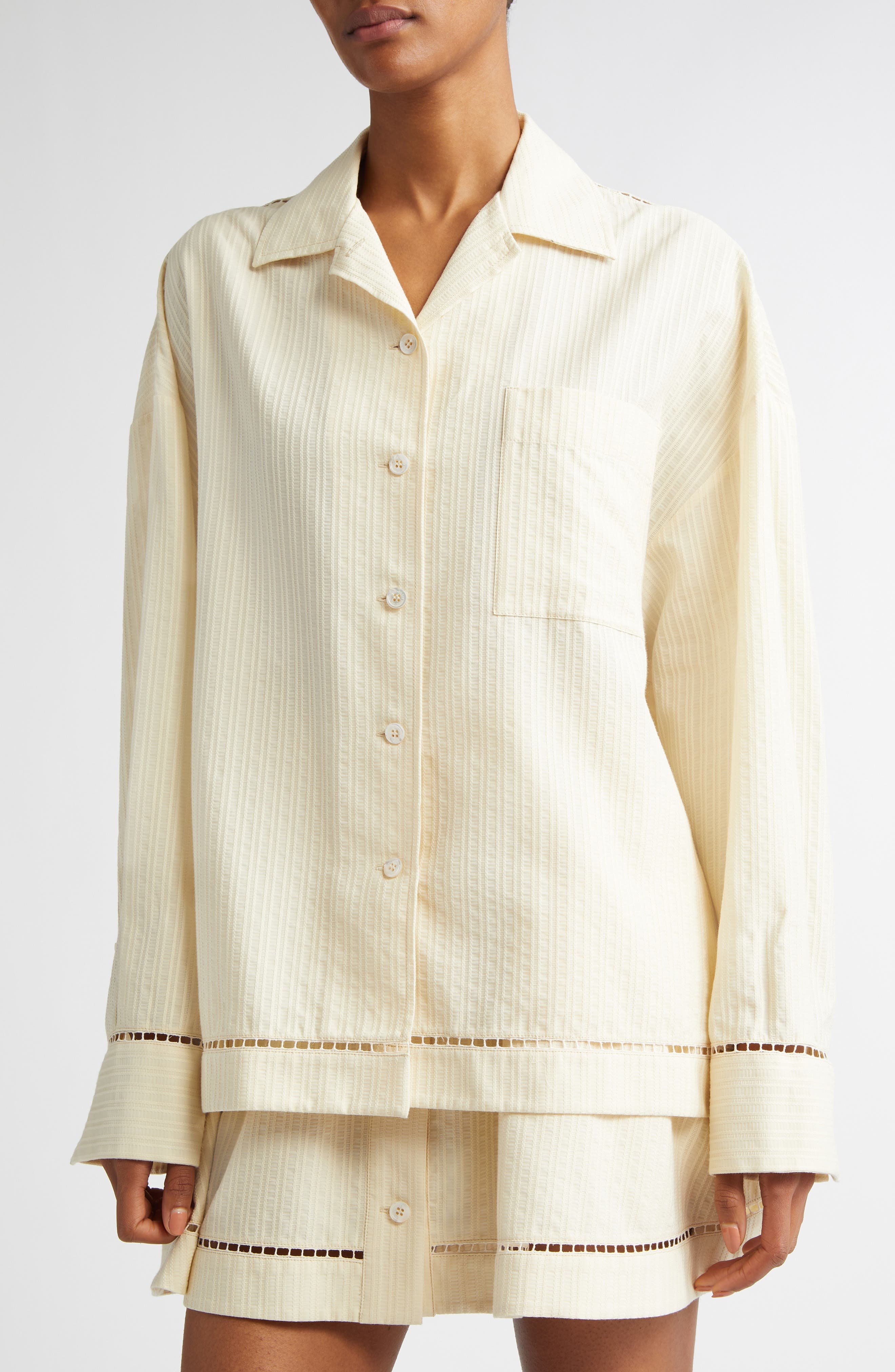 Golden Goose Texture Stripe Oversize Button-Up Shirt in Shortbread at Nordstrom - 5