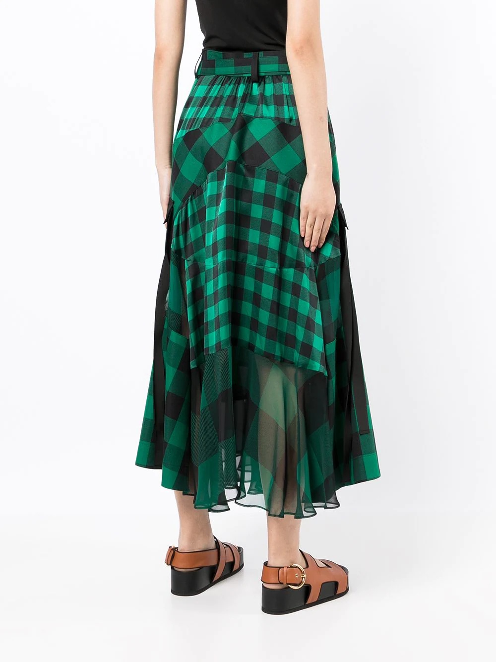 check-print tulle-trim midi skirt - 4