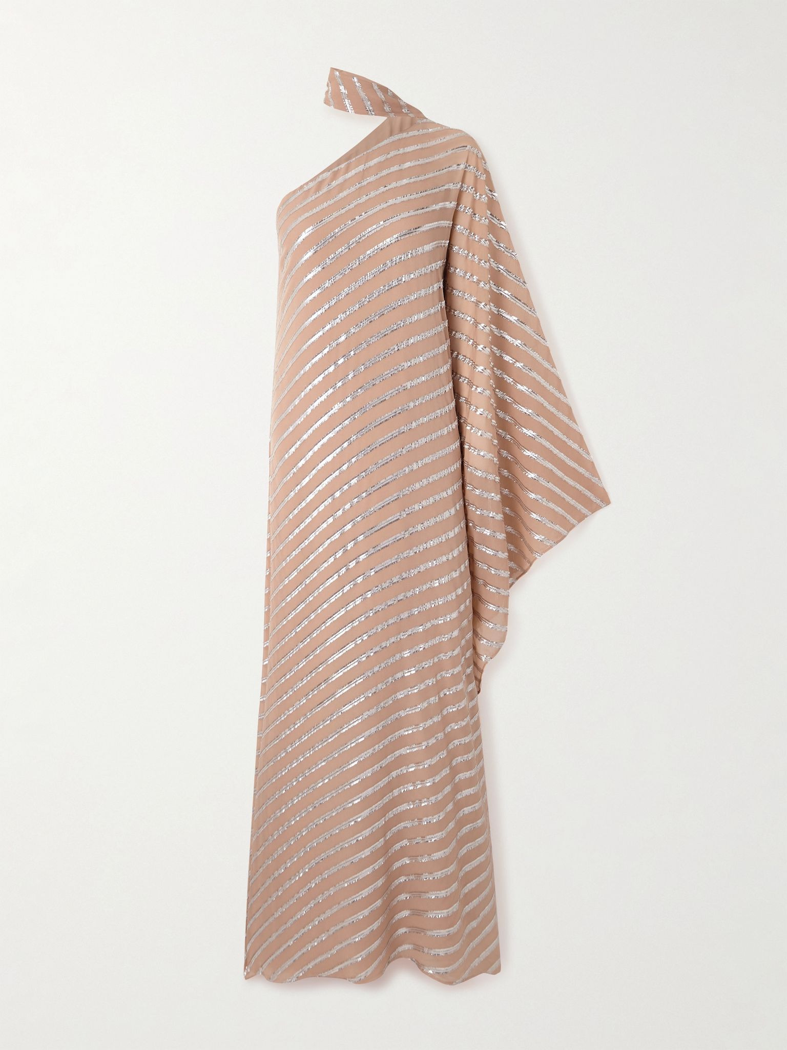 Petra one-sleeve fil coupé-trimmed silk-blend gown Blush - 1