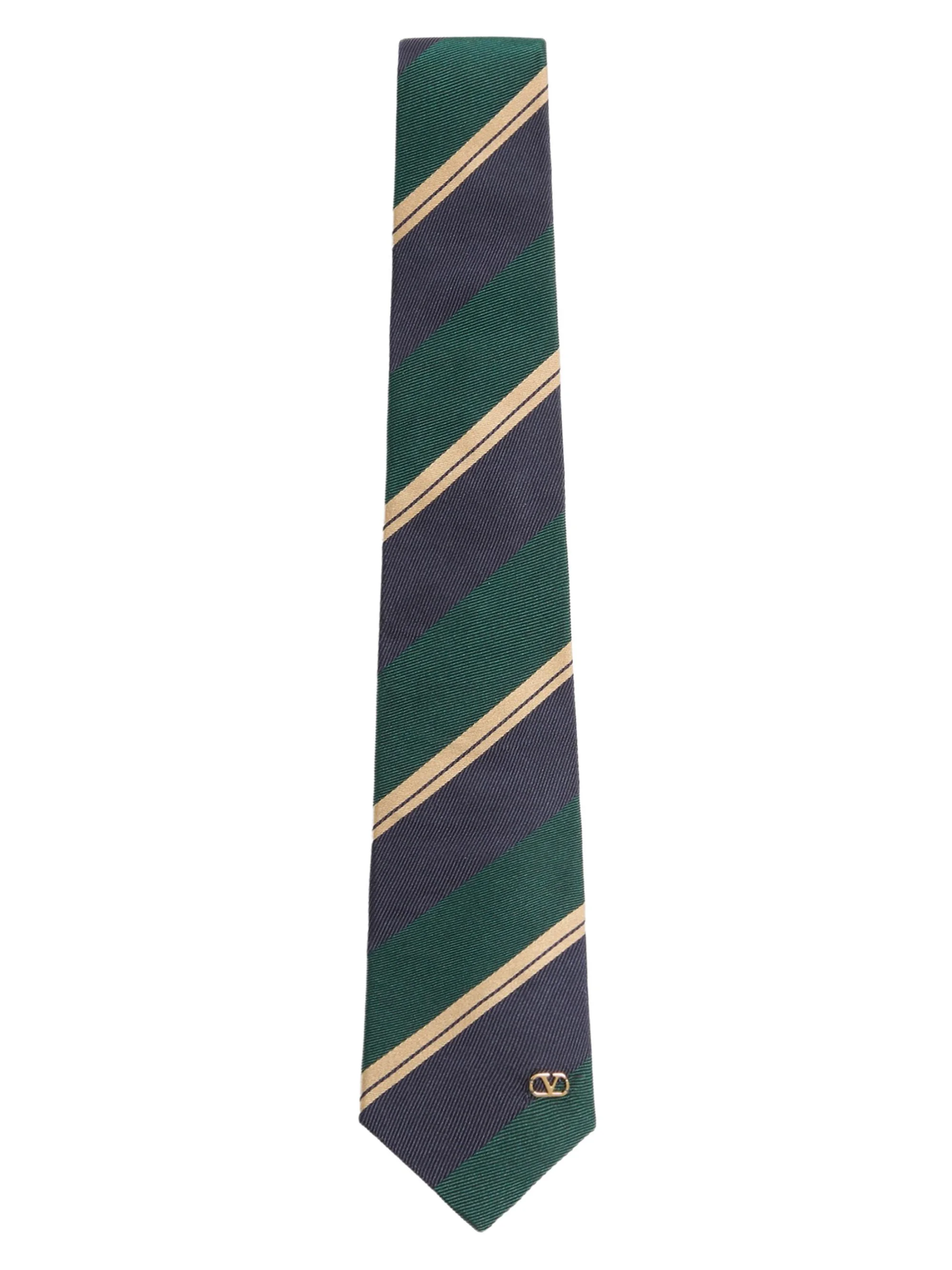 Men's Jacquard Regimental Silk Tie - Green Blue Ivory - 1