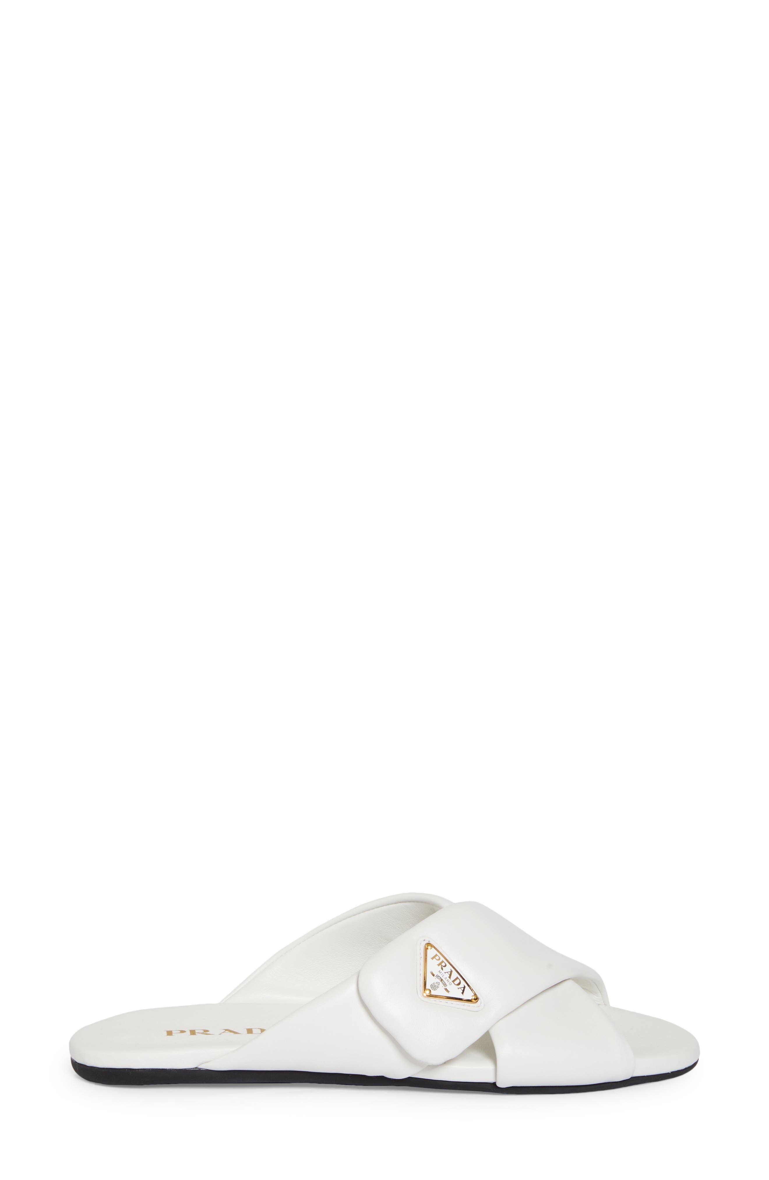 Prada Logo Crisscross Slide Sandal in Bianco at Nordstrom - 3