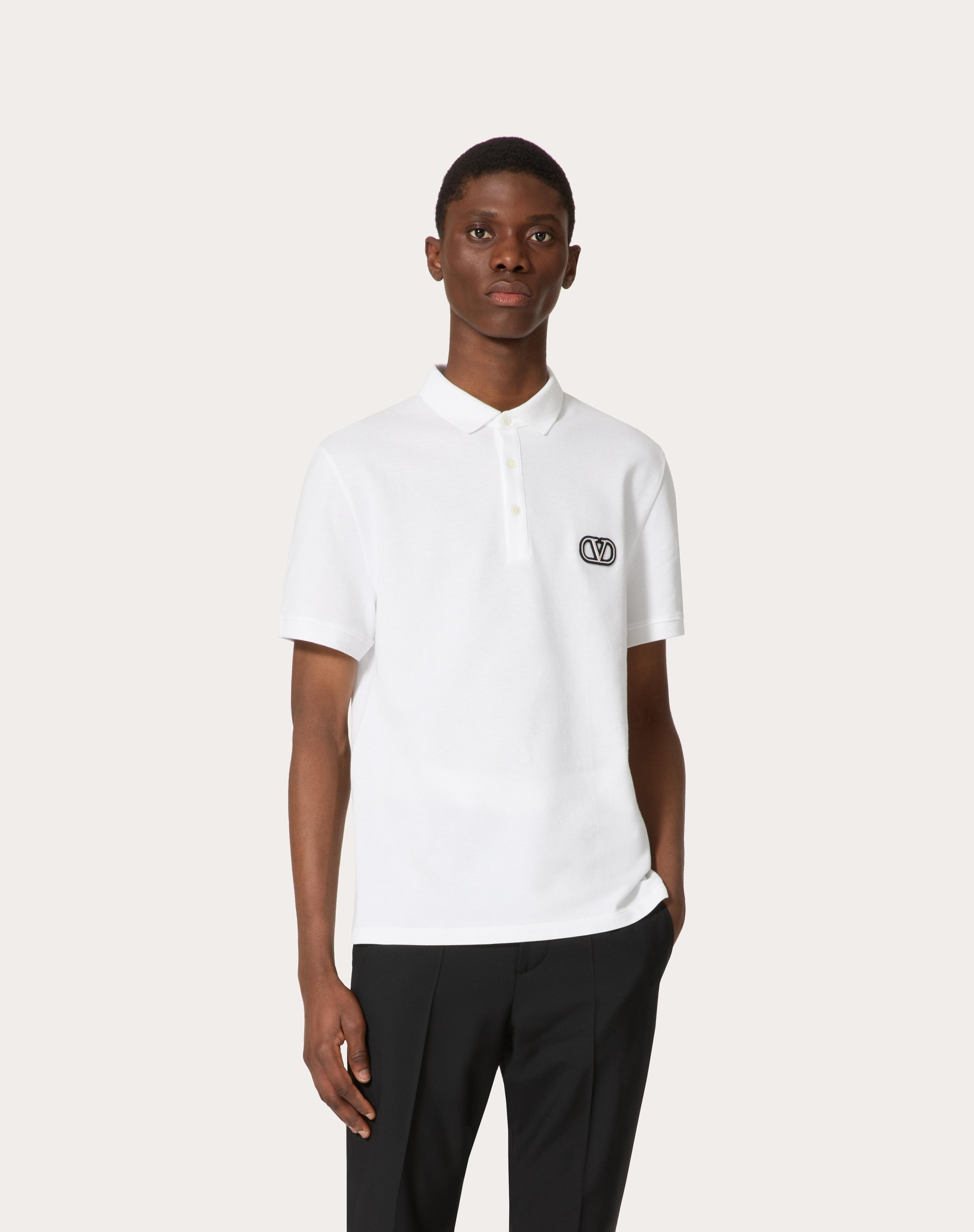 COTTON PIQUÉ POLO SHIRT WITH VLOGO SIGNATURE PATCH - 3