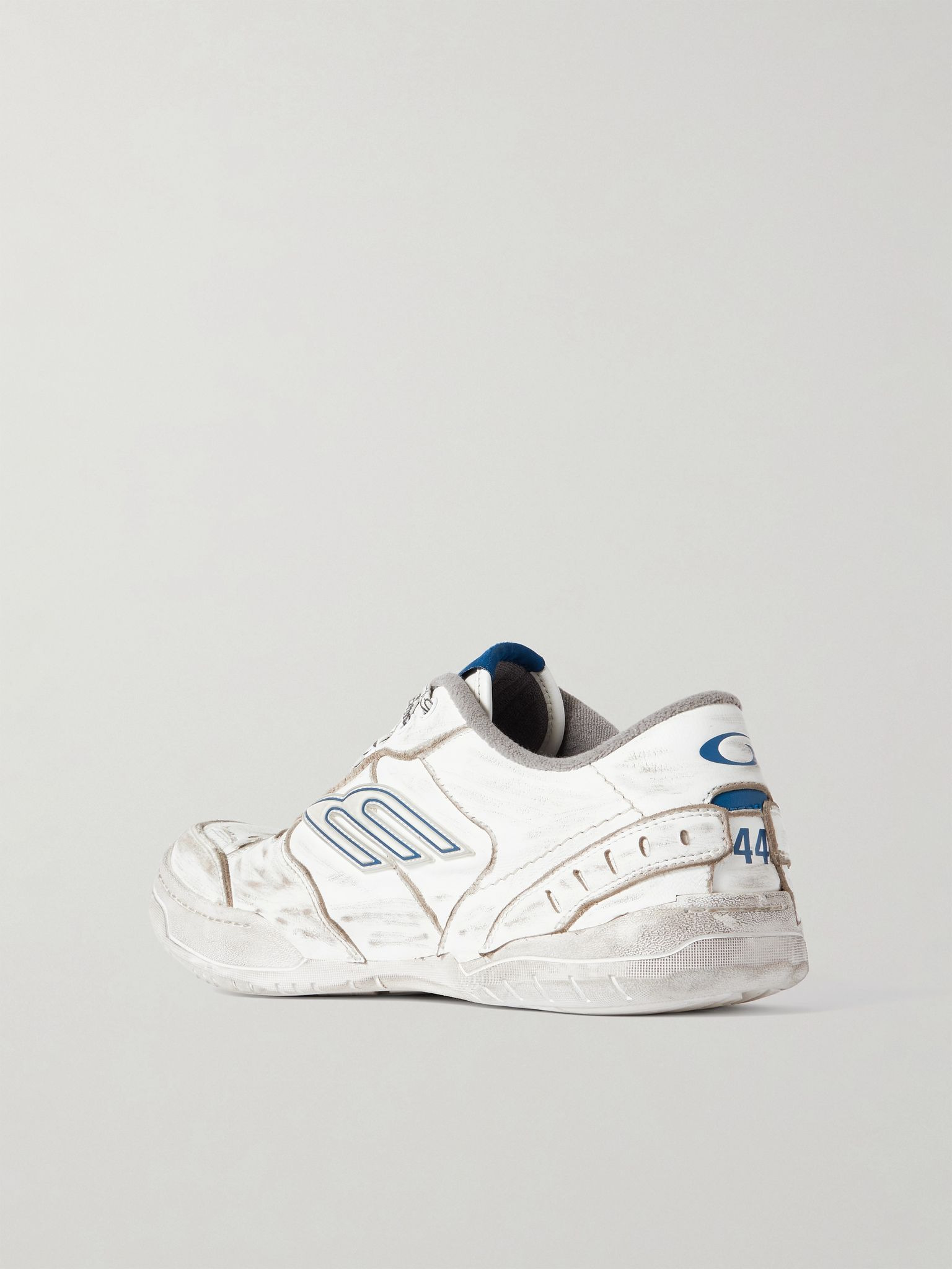 Hamptons Logo-Appliquéd Distressed Leather Sneakers White - 4