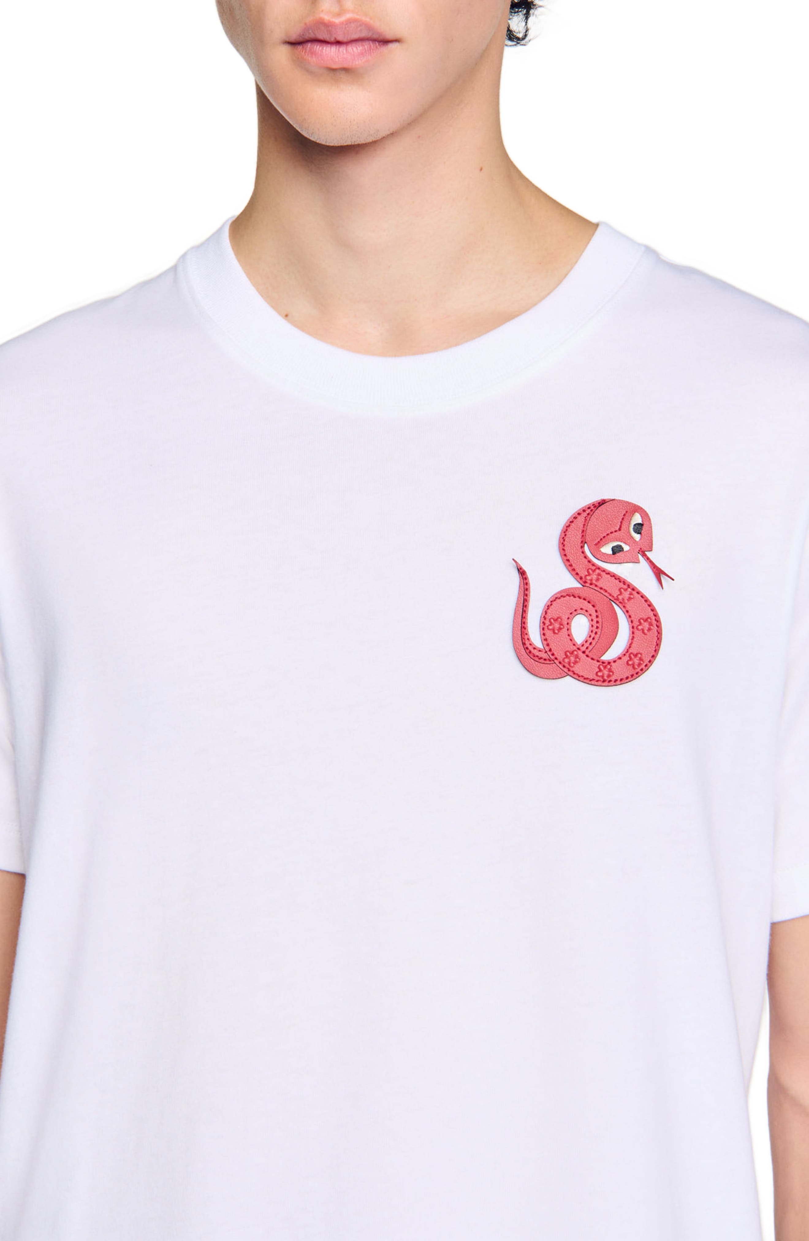 SANDRO T-shirt with snake detail in Optic White at Nordstrom - 4
