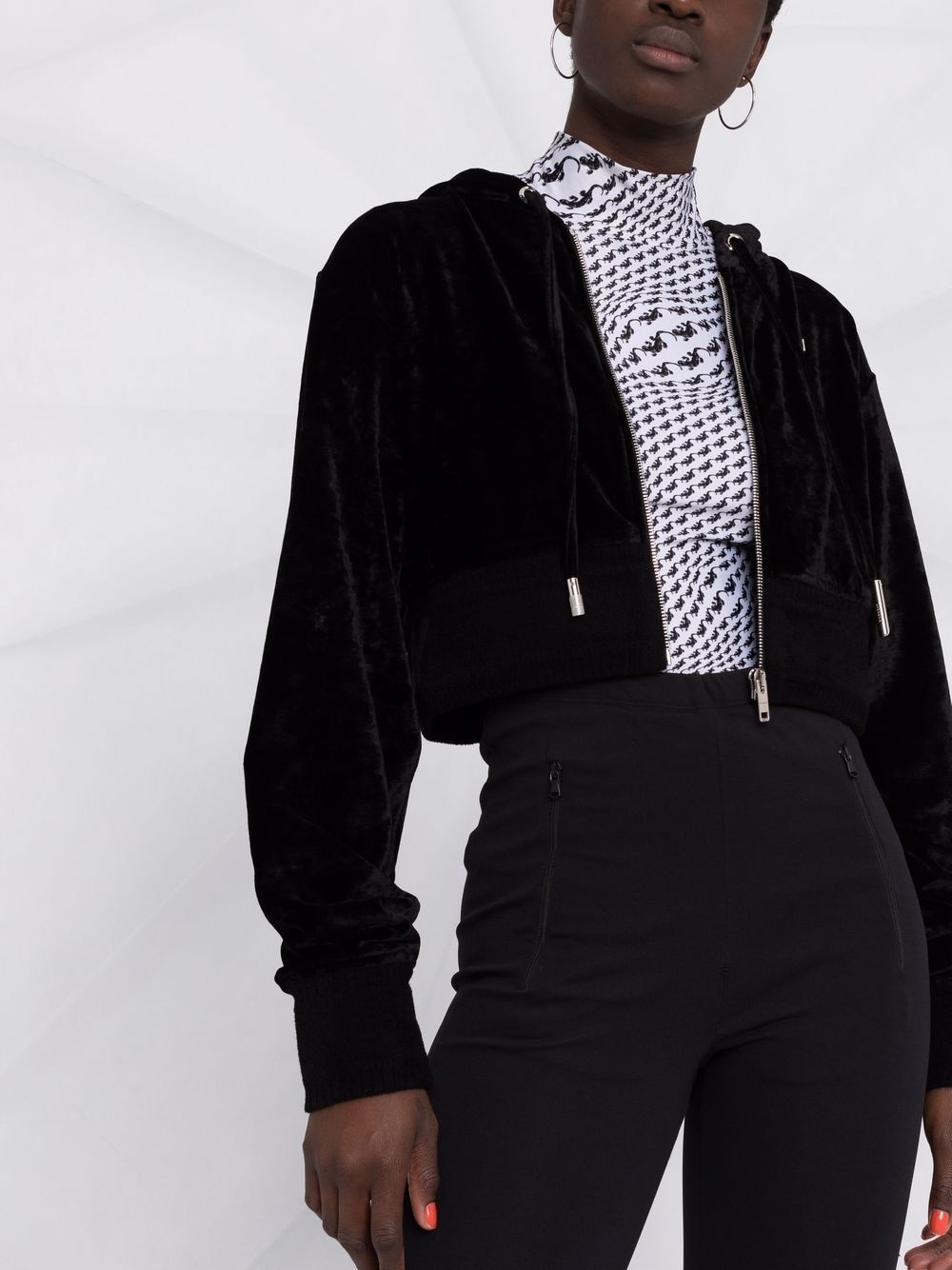 cropped velvet hoodie - 5