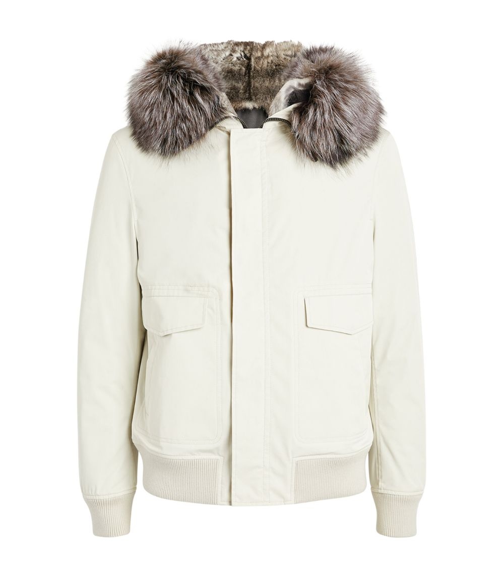 Fur-Lined Hooded Bomber Jacket - 1