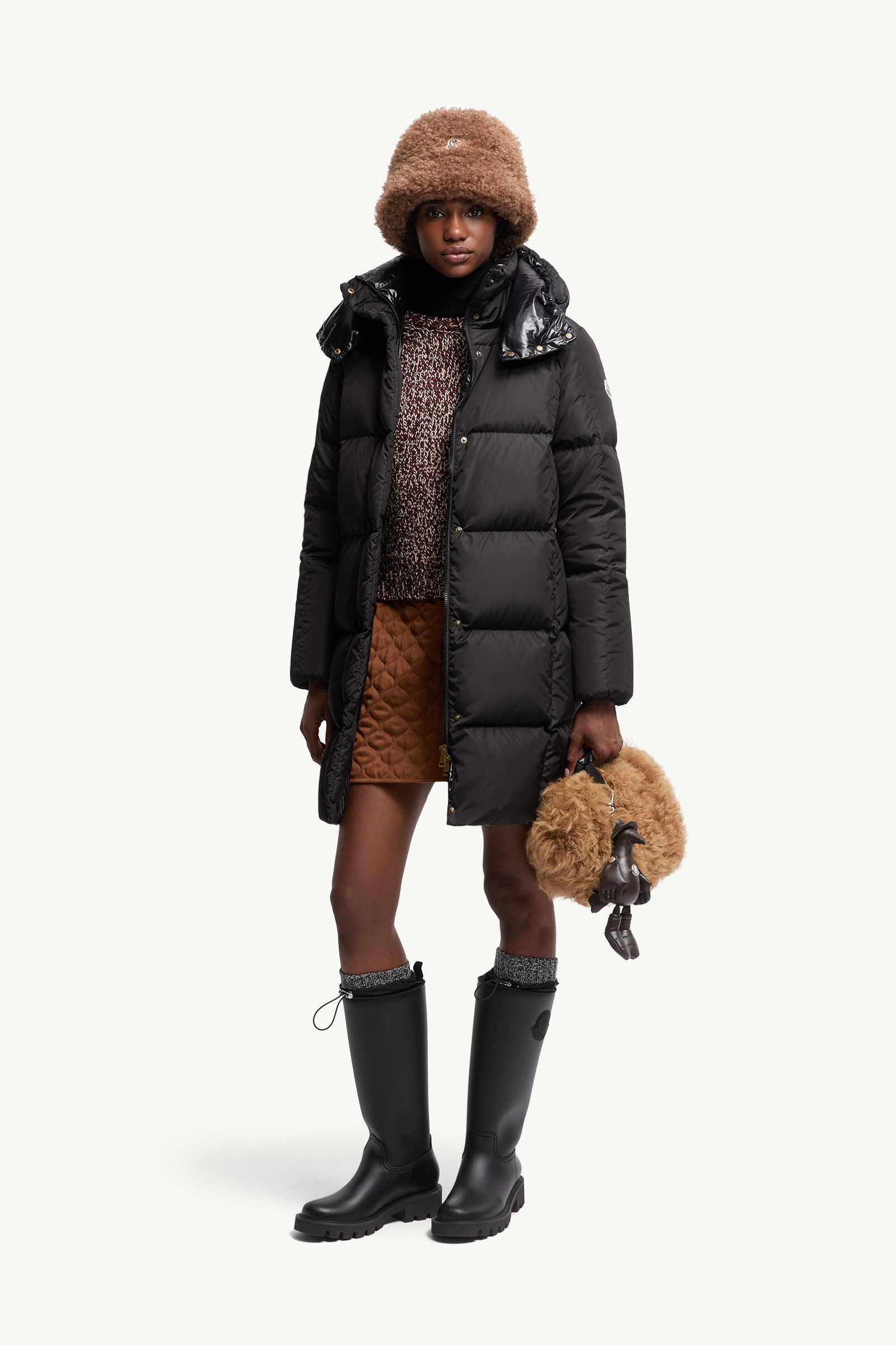 Litte Square-Quilted Hooded Long Down Jacket - 2