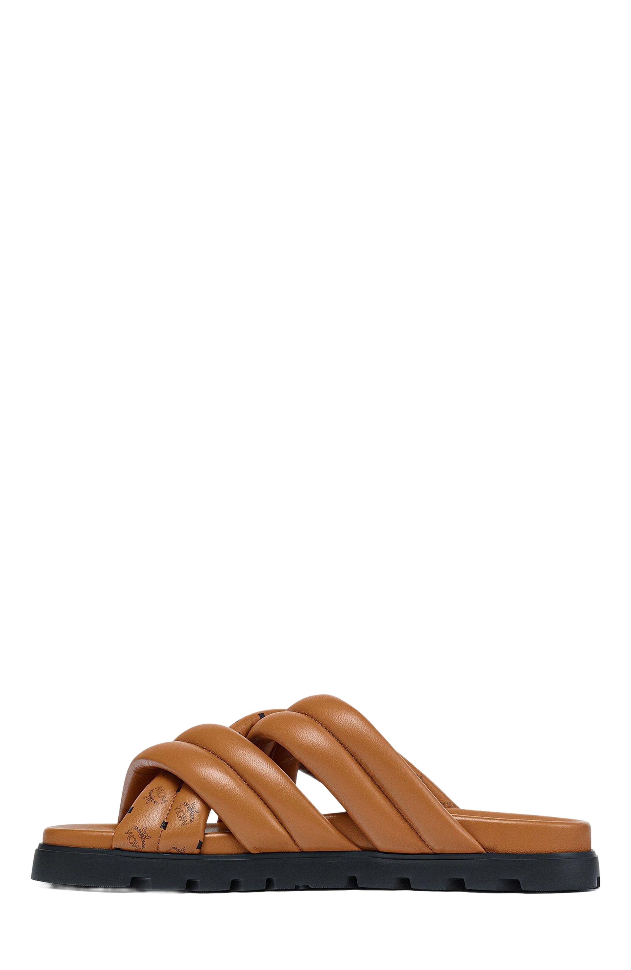 MCM Monogram Print Cross Sandals in Lamb Leather in Cognac at Nordstrom - 2