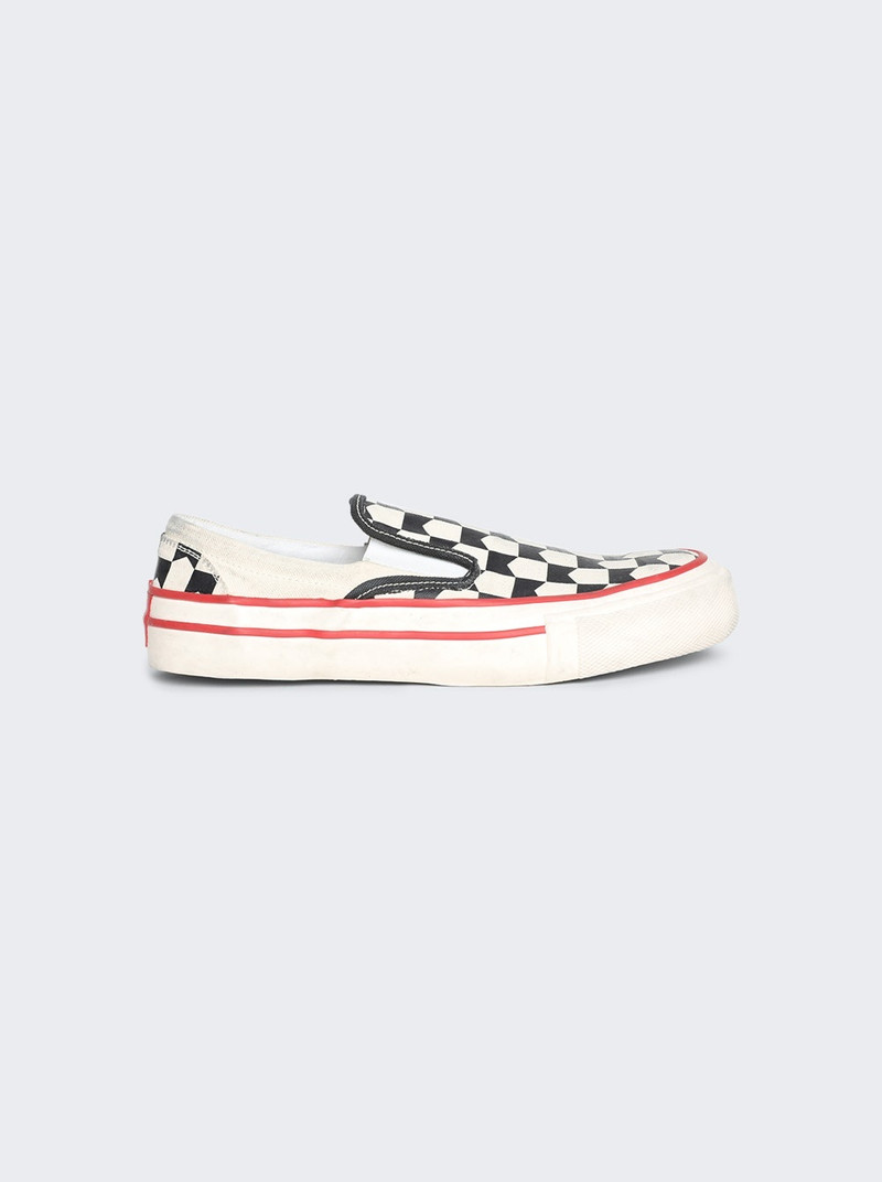 Chevron Checkered Slip On Sneaker Vintage White And Black - 1