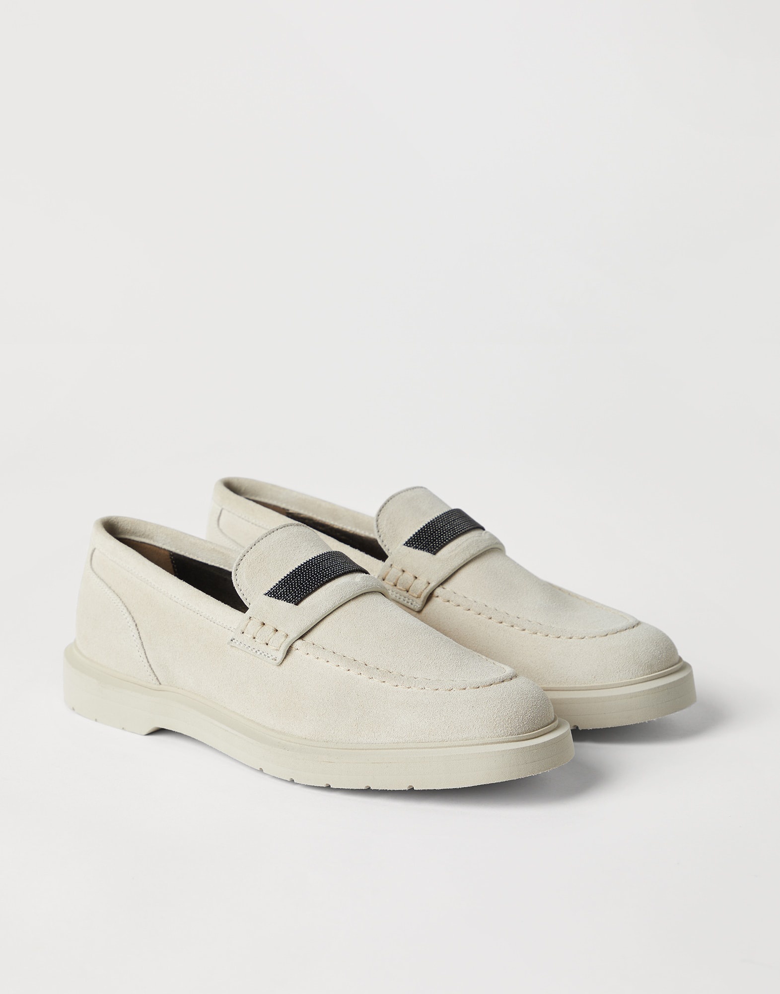 Suede penny loafers with monili - 1