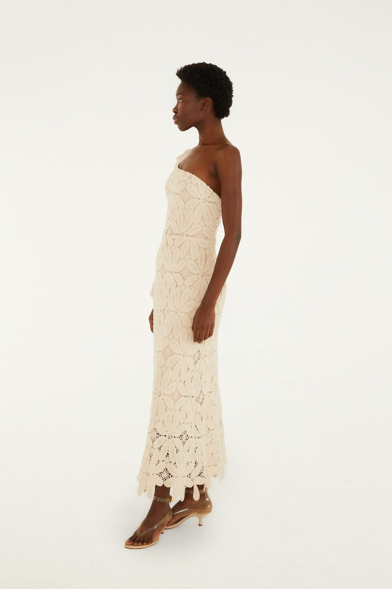 Off-White One-Shoulder Crochet Flower Maxi Dress 5