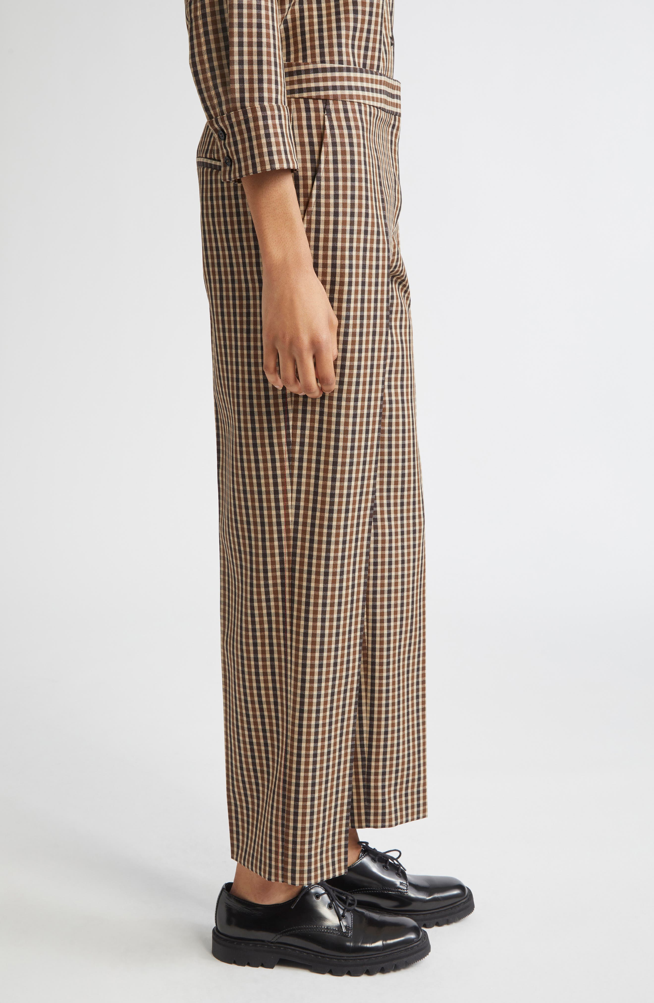Jil Sander Check Tailored Virgin Wool Pants in Brown Combo at Nordstrom - 4