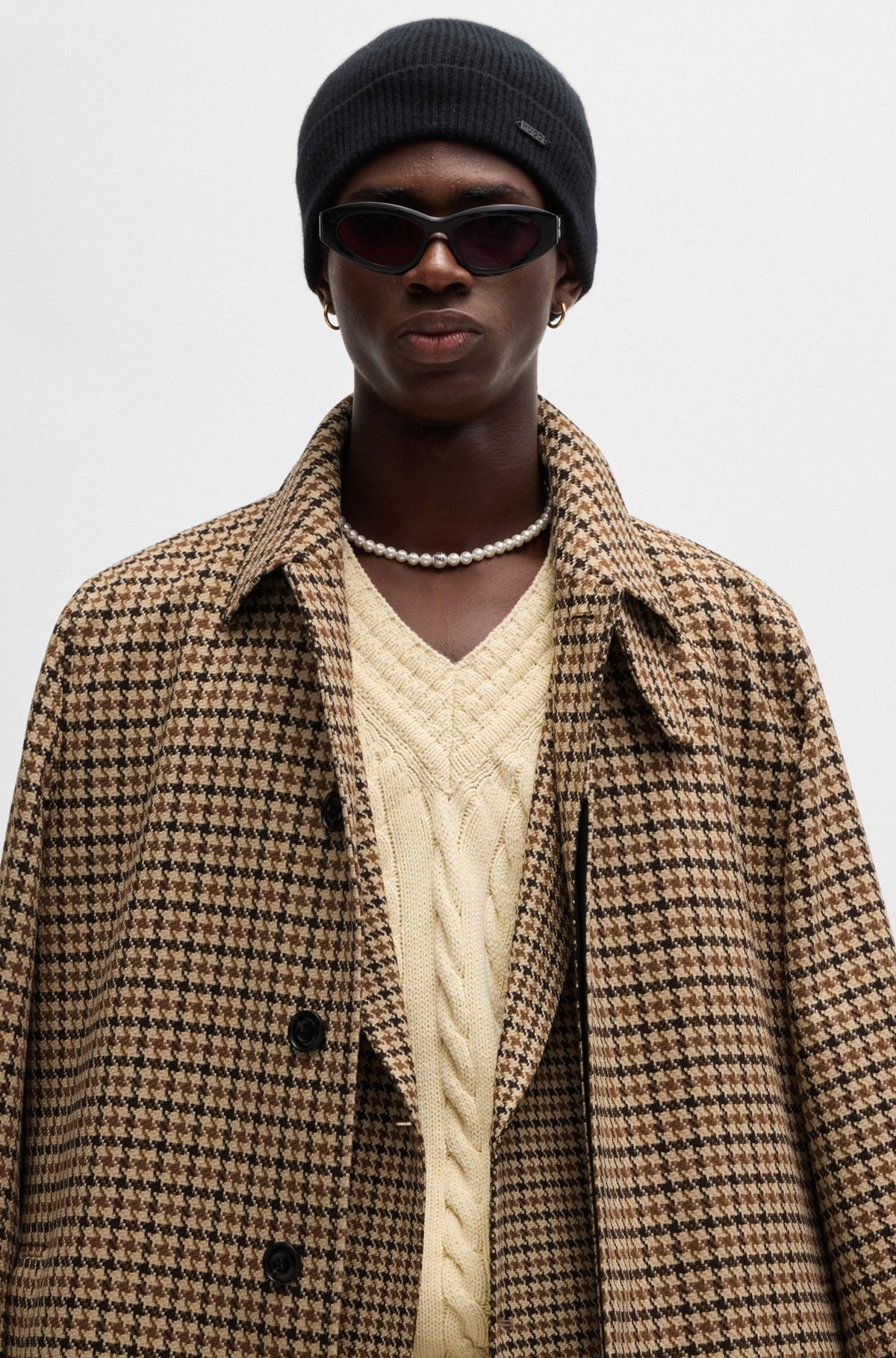 HOUNDSTOOTH-CHECK REGULAR-FIT COAT WITH CONCEALED CLOSURE - 7