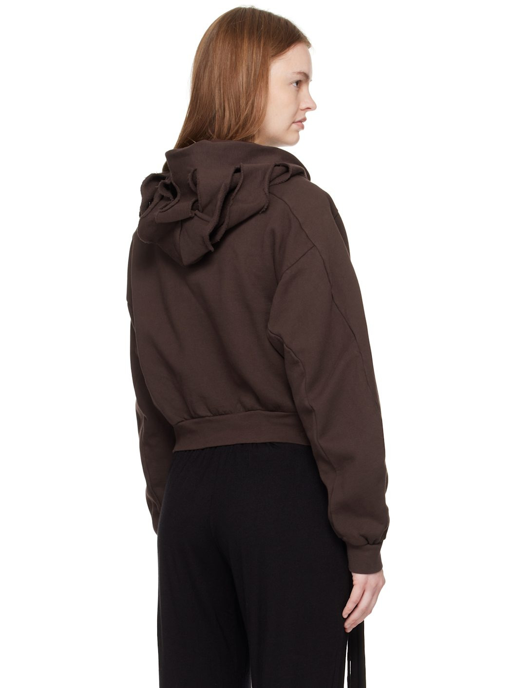 Brown Distressed Multiline Zip Hoodie - 3