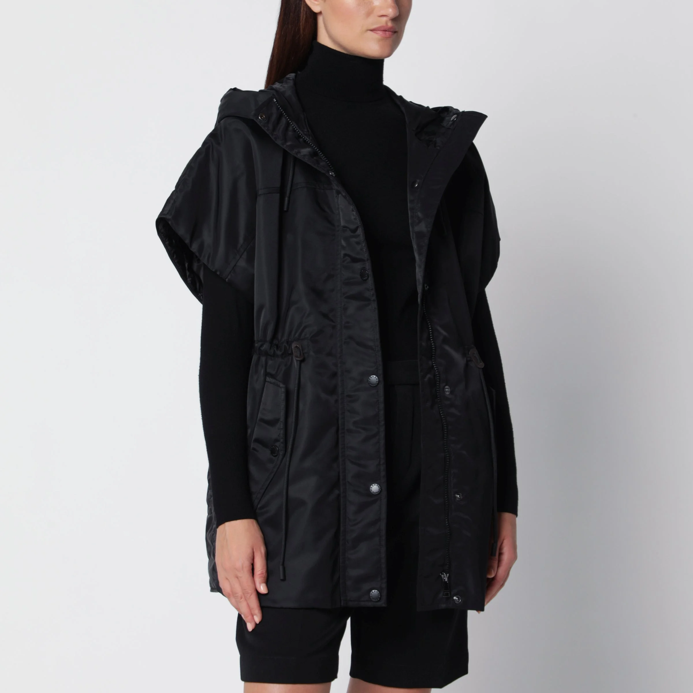 Black sleeveless jacket in nylon - 1