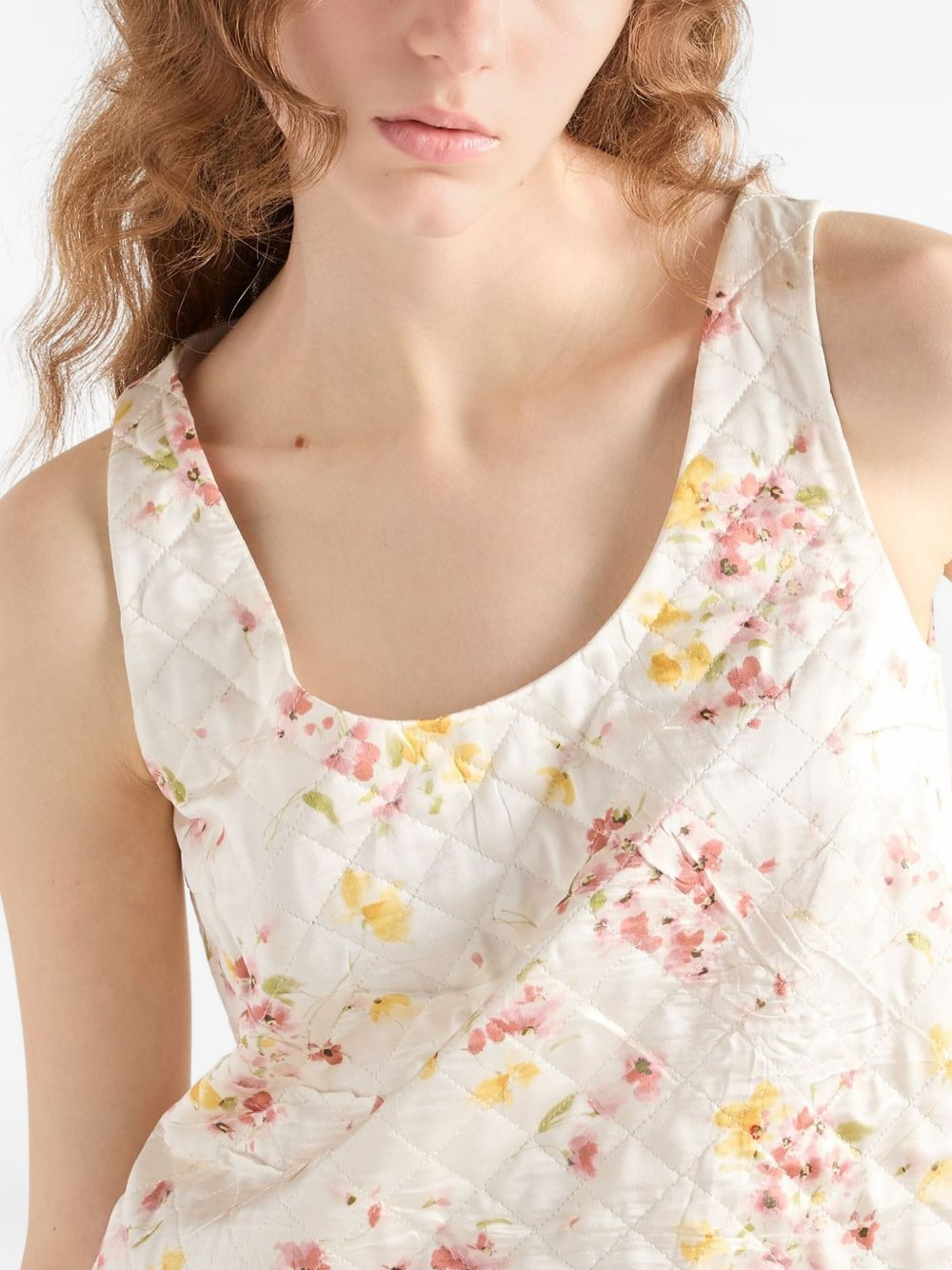 floral quilted satin mini dress - 5