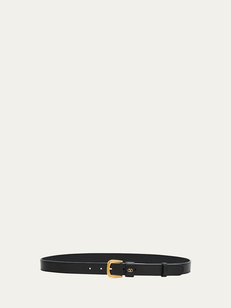V-Logo Signature Embellished Leather Belt - 1