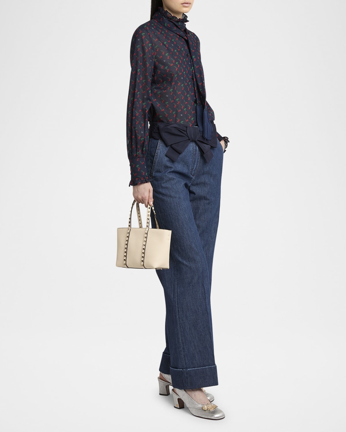 Mini Rockstud Leather Tote Bag - 6