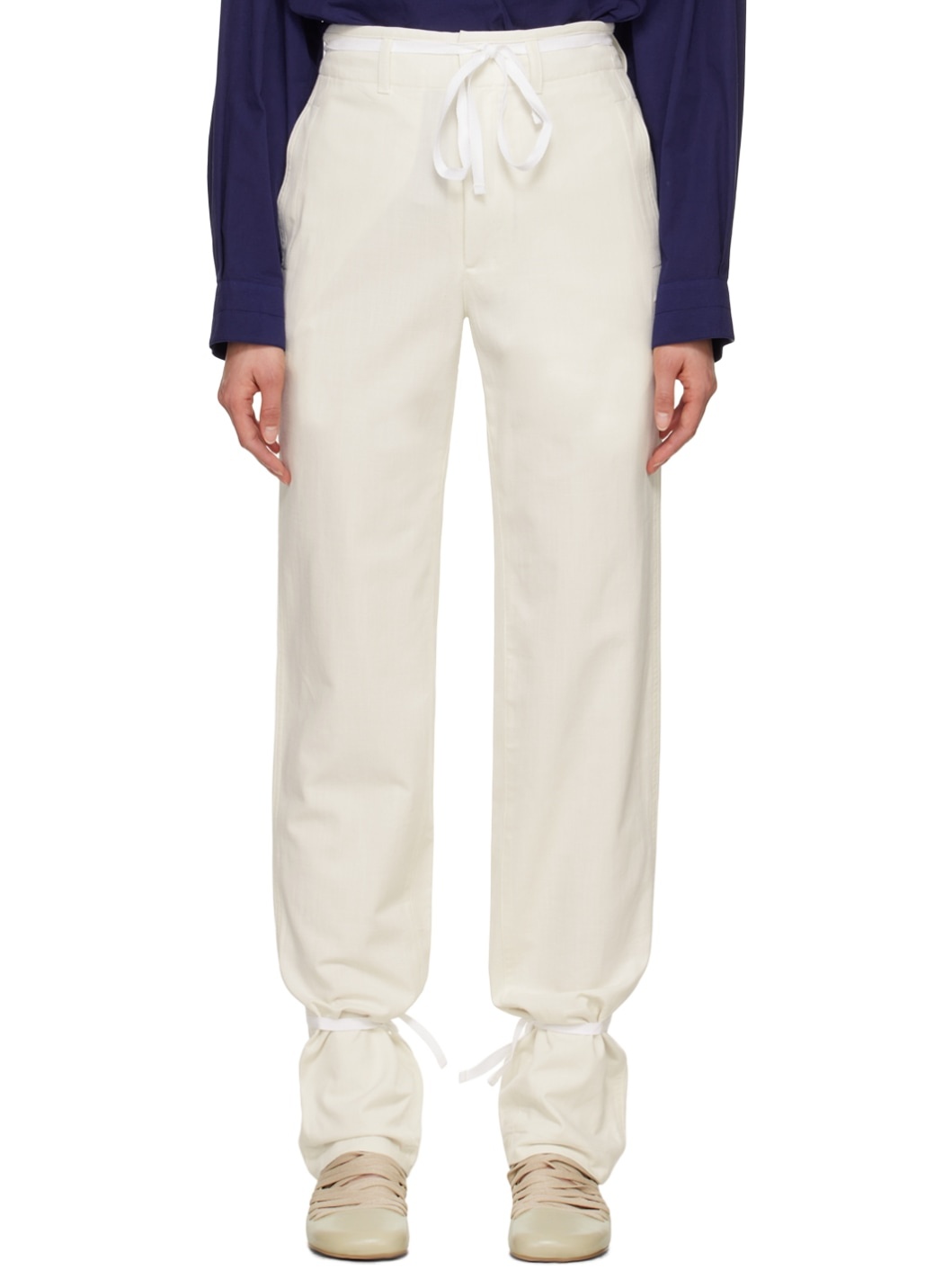 White Straight Trousers - 1