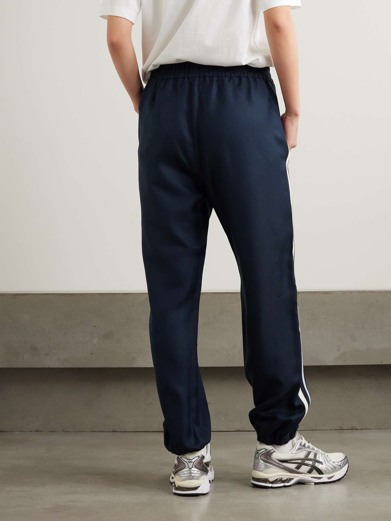 Embroidered grosgrain-trimmed jersey tapered track pants - 4
