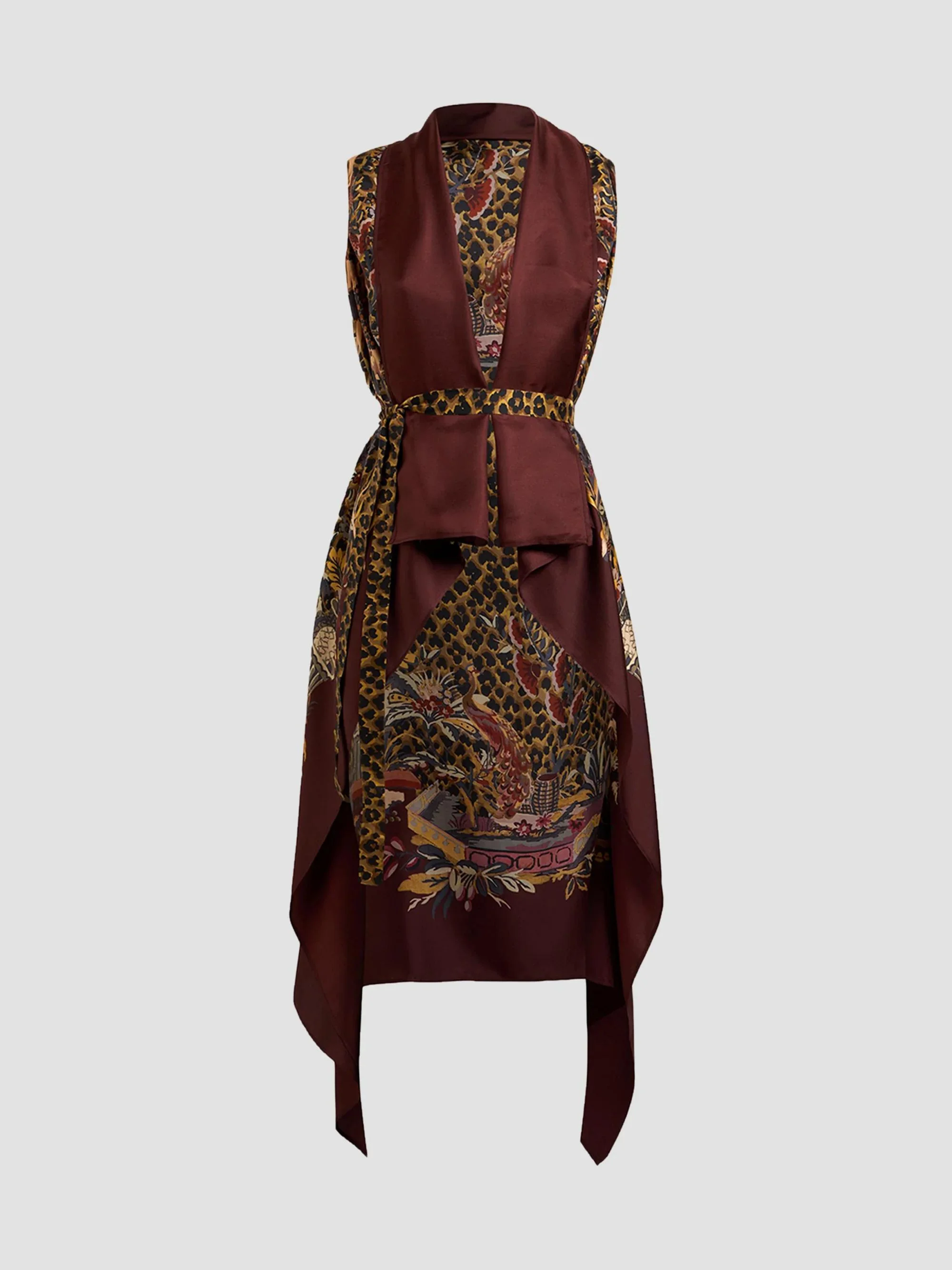 Women's Leopard-Print Silk Foulard Vest - Dark Red - 1