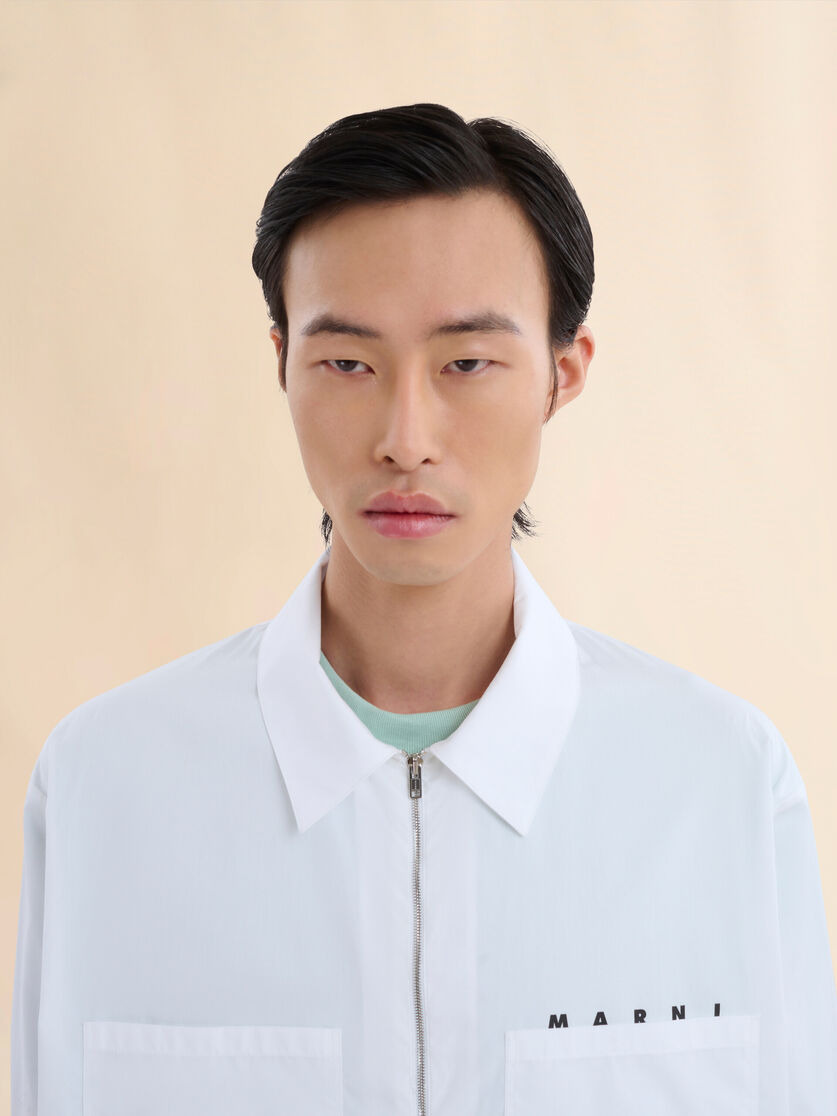 WHITE ORGANIC POPLIN ZIP SHIRT WITH HIDDEN LOGO - 4