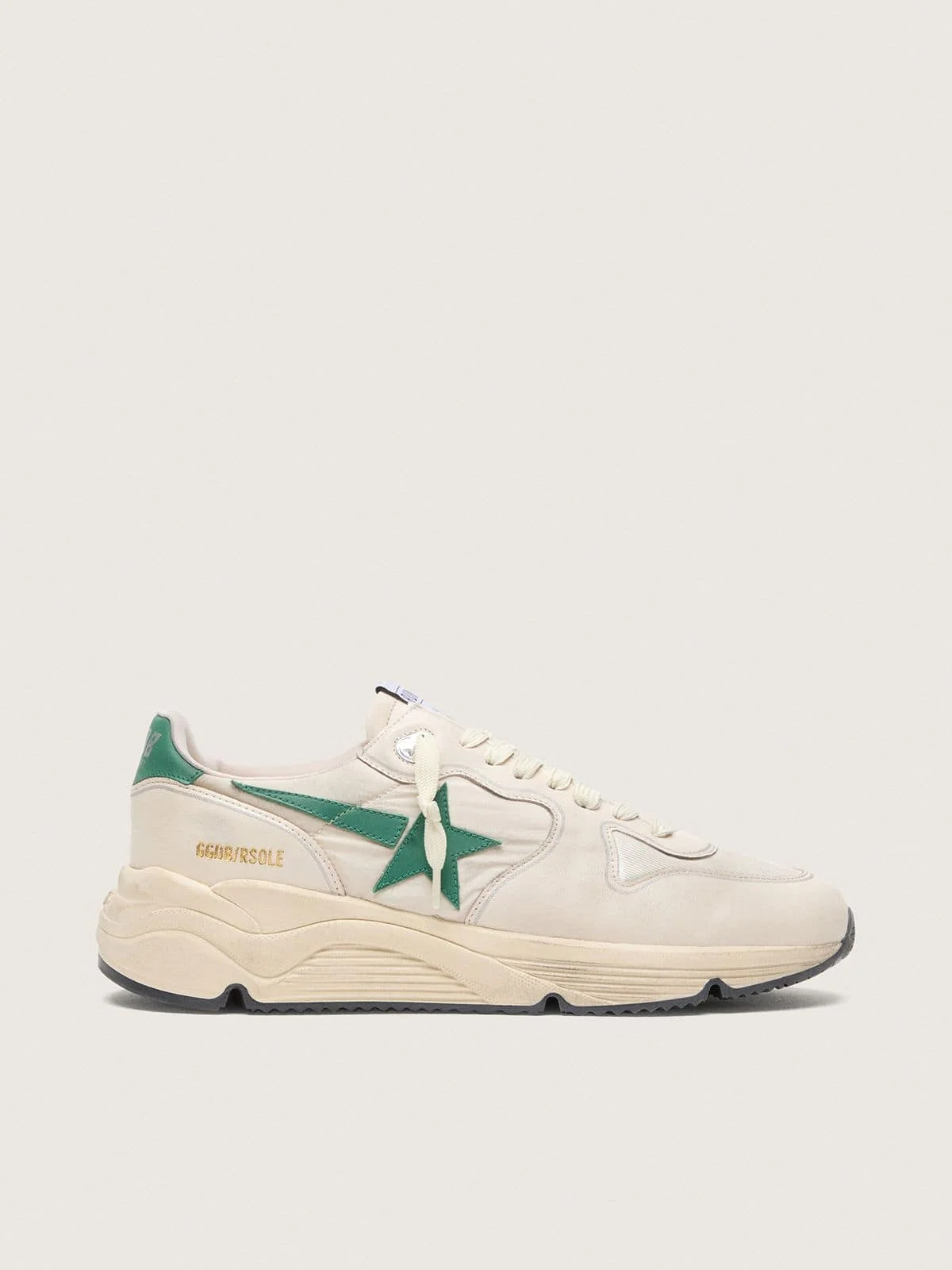 Men’s Running Sole in cream nylon and leather with green leather star - 1