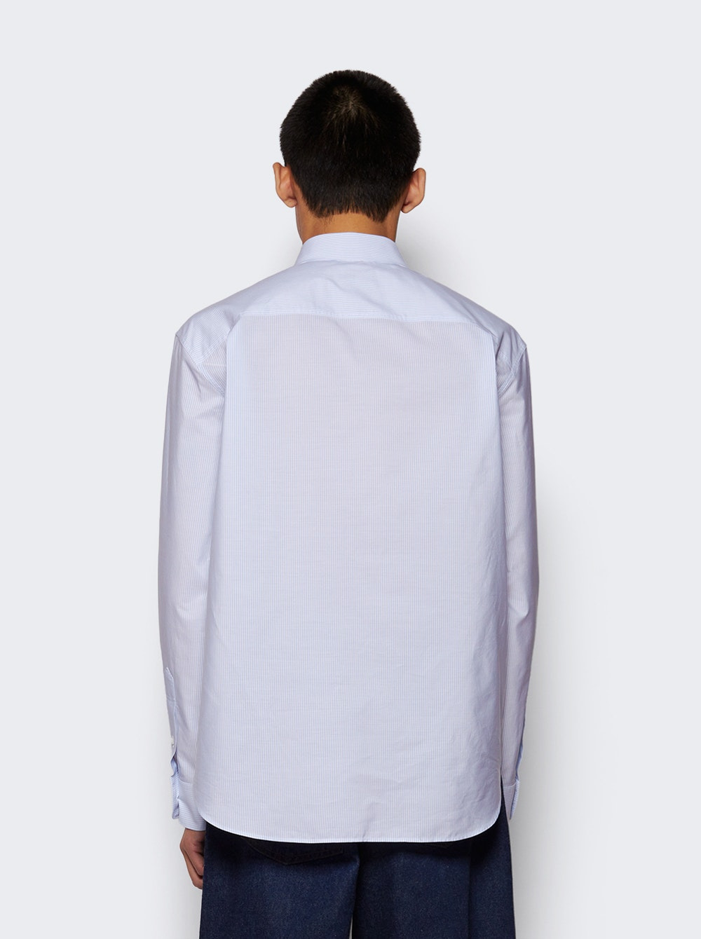 Striped Popeline Shirt White And Azure - 5