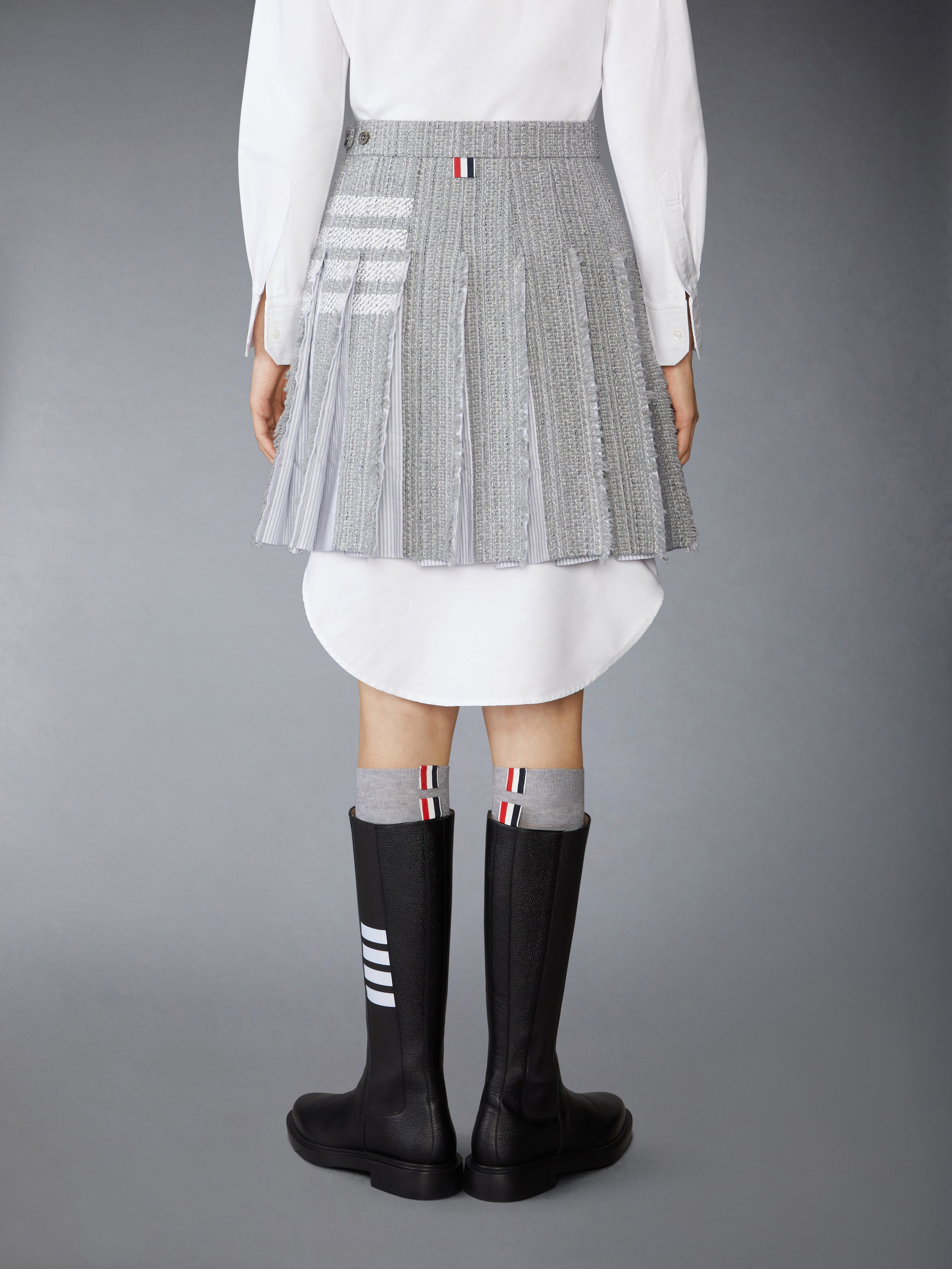 SOLID TWEED 4-BAR PLEATED MINI SKIRT - 4