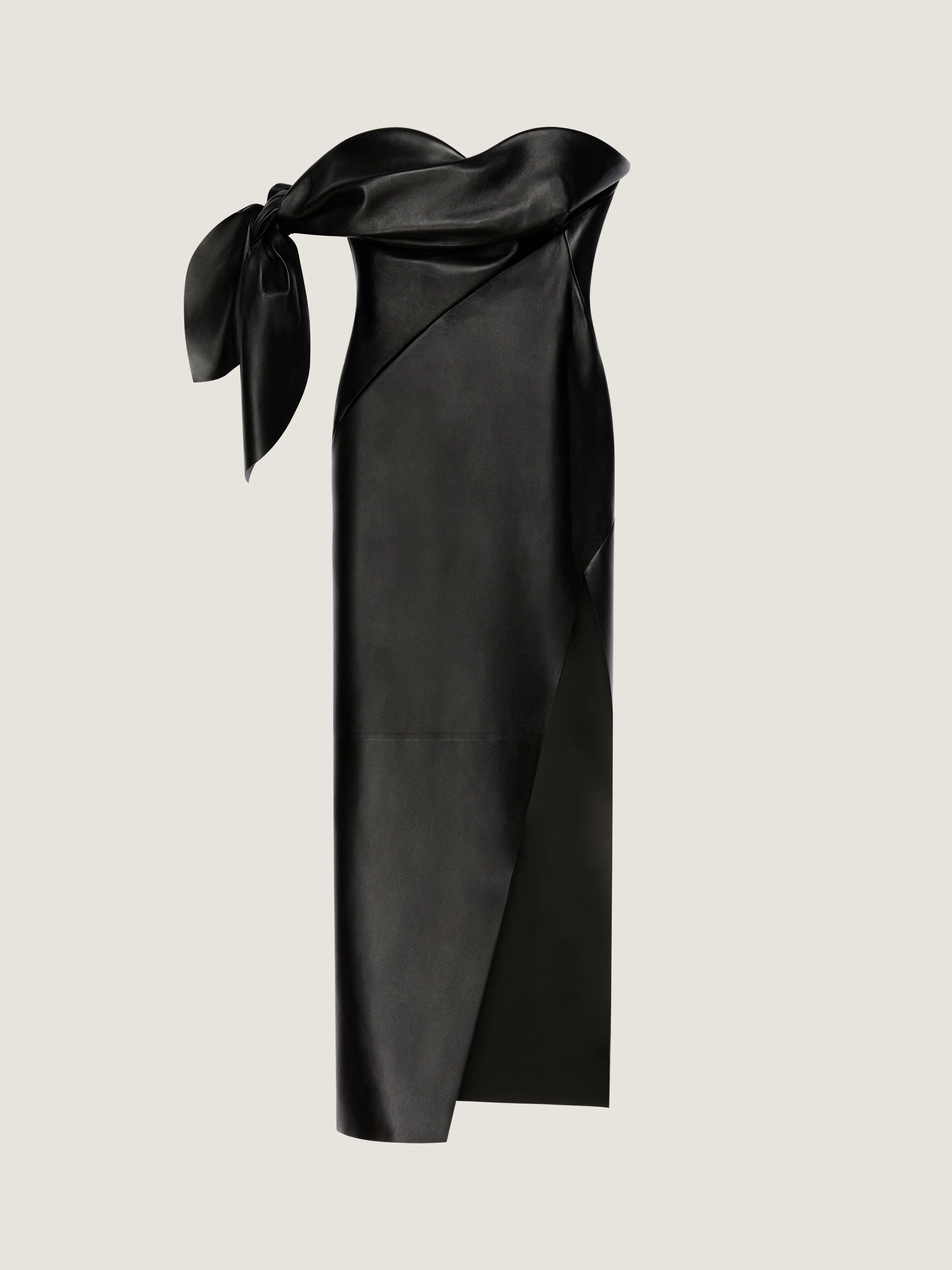LONG BUSTIER DRESS IN NAPPA LEATHER WITH BOW - 1
